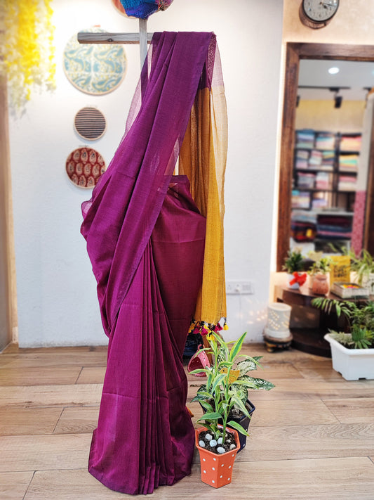 Orchid Purple Soft Handloom Cotton Saree with Contrast Pallu & Blouse