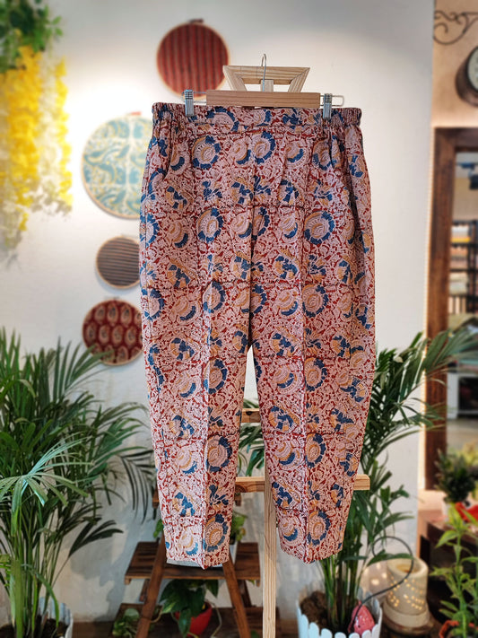 Multicolored Floral Handblock Printed Kalamkari Pants