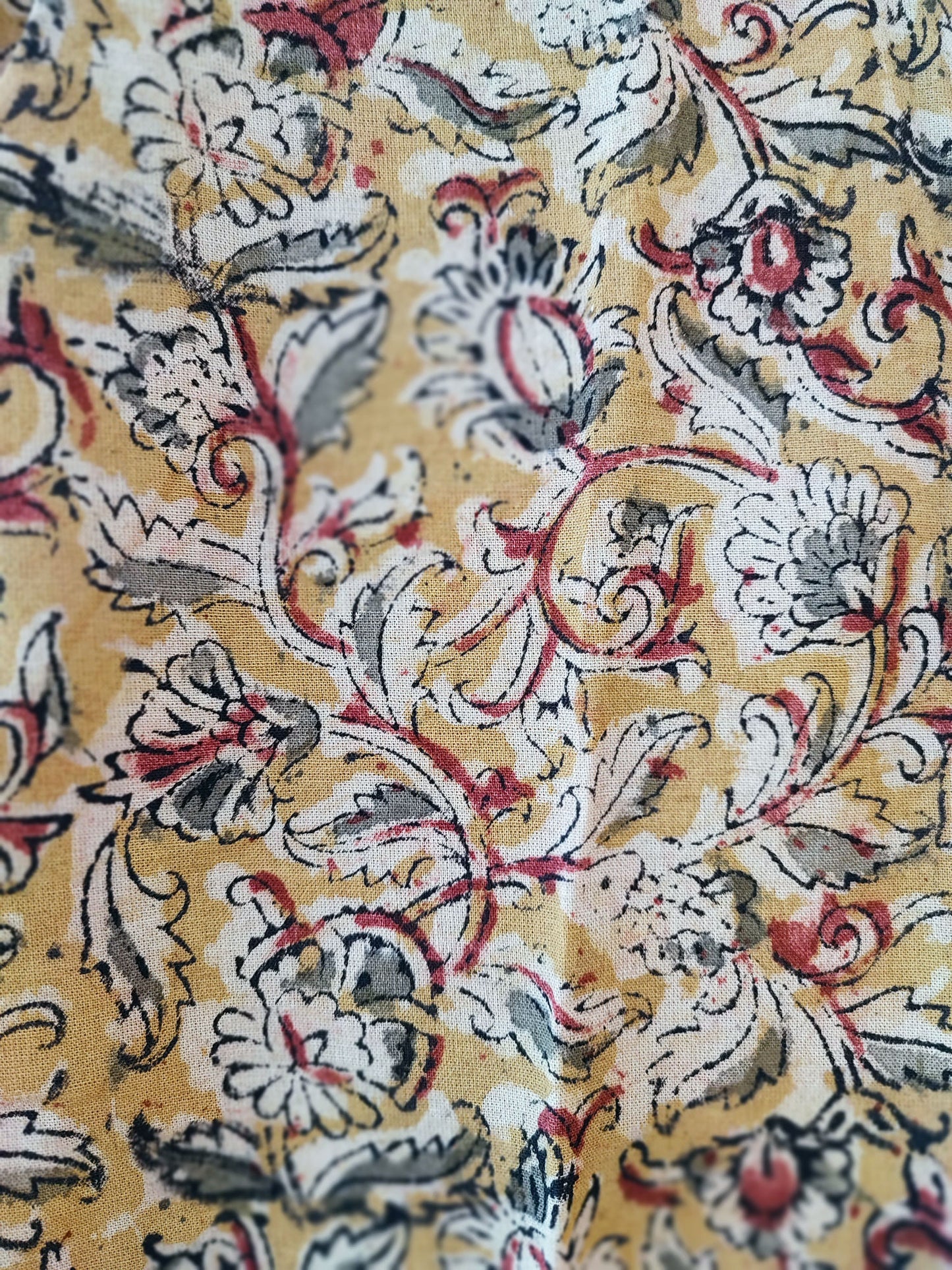 Pastel Yellow Floral Handblock Printed Kalamkari Pants