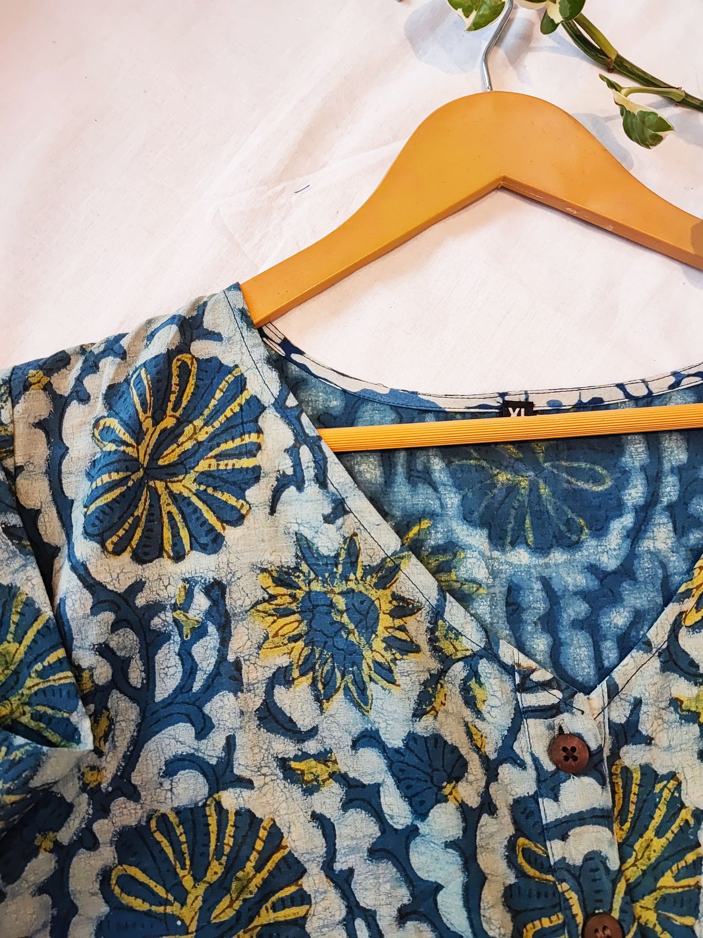 Blue, Yellow & White Floral Cotton Contemporary Blouse/Crop Top