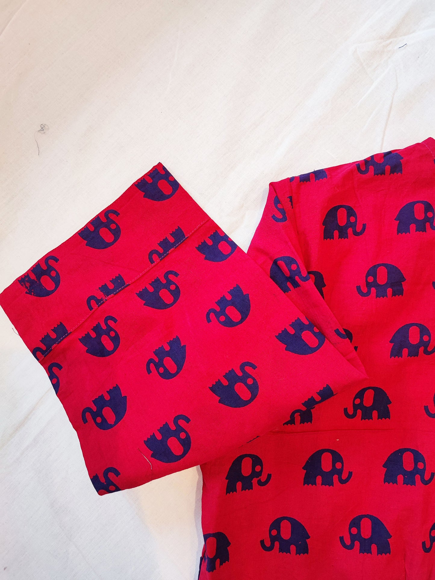 Crimson Red Handblock Print Cotton Contemporary Blouse/Crop Top