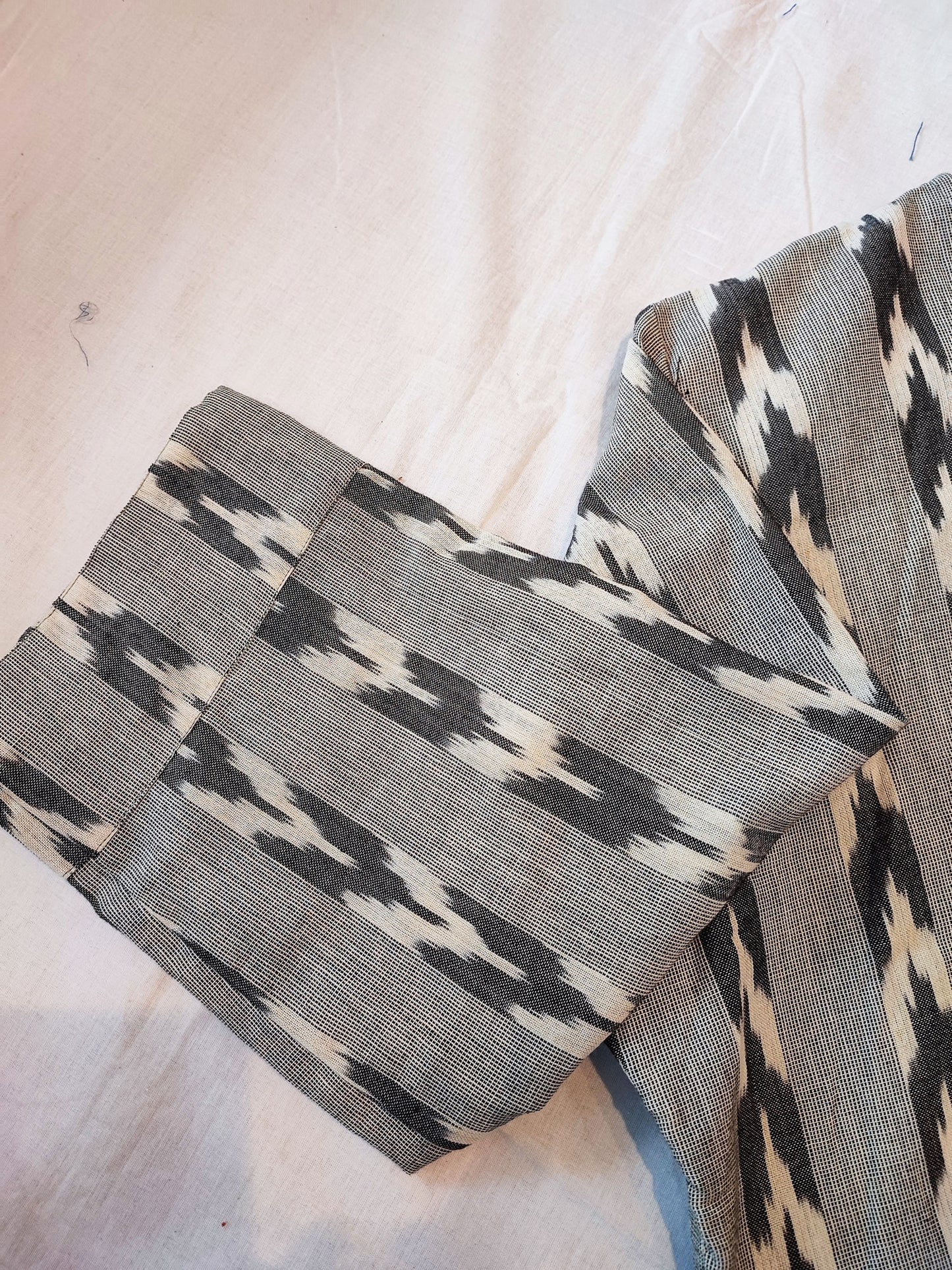 Gray & Black Ikkat Pattern Cotton Contemporary Blouse/Crop Top
