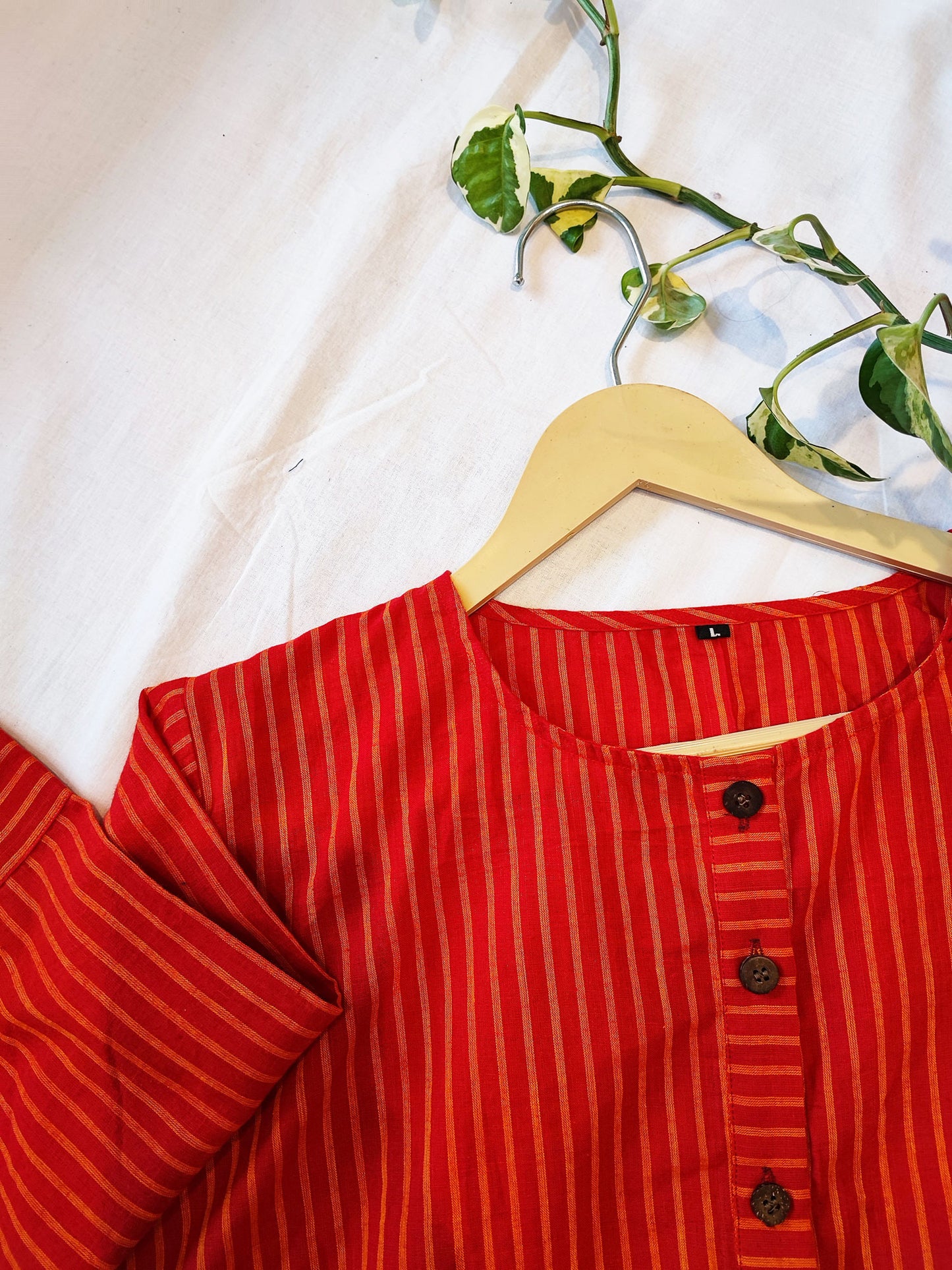 Striped Red Cotton Contemporary Blouse/Crop Top