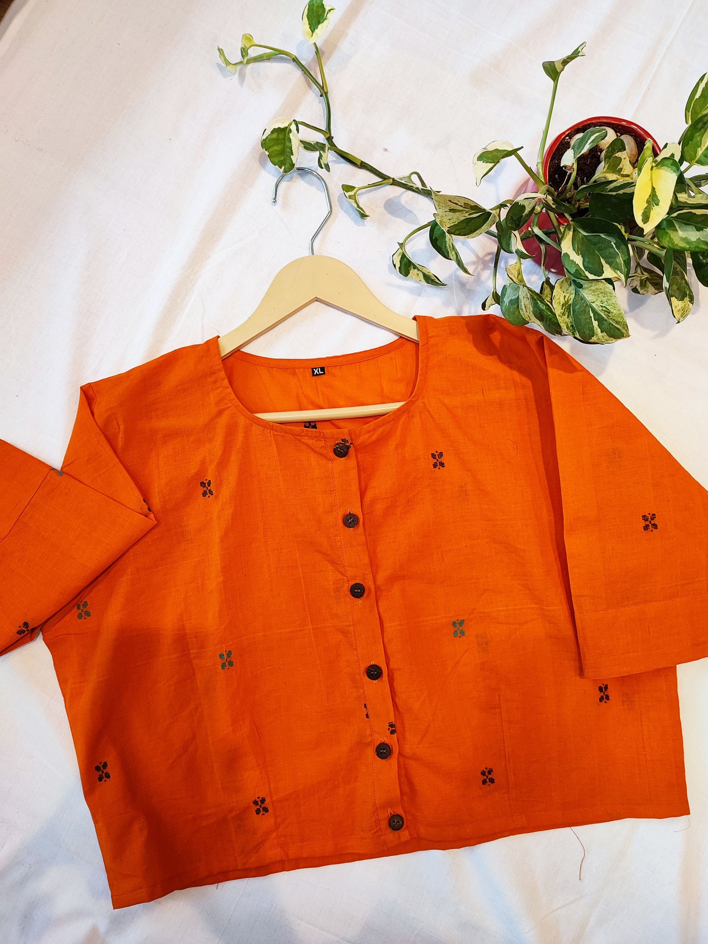 Solid Kesariya Embroided Cotton Contemporary Blouse/Crop Top