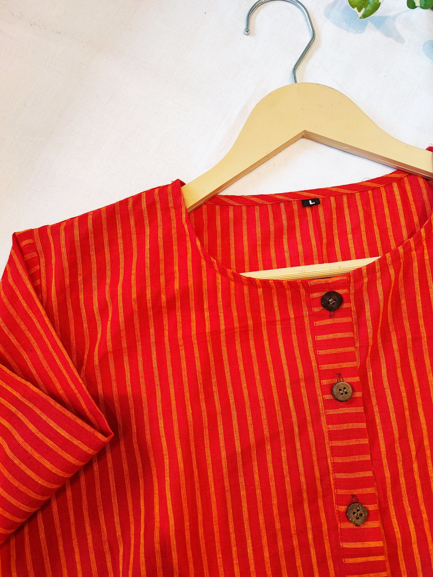 Striped Red Cotton Contemporary Blouse/Crop Top