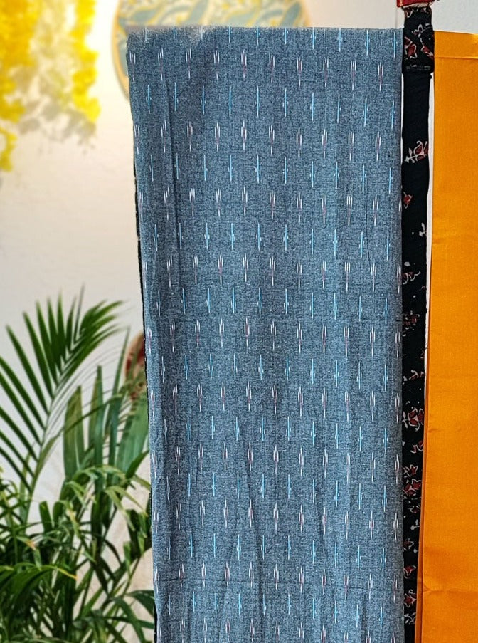 Marigold & Dark Gray Pure Cotton Handloom Ikkat Suit Set