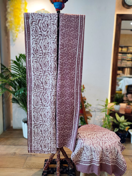 Faded Brown Cotton Suit Set with Vanaspati Handblock Motifs Print