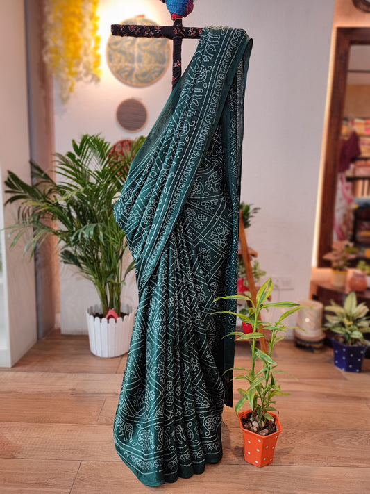 Castleton Green Premium Ajrakh Modal Silk Handblock Printed Saree