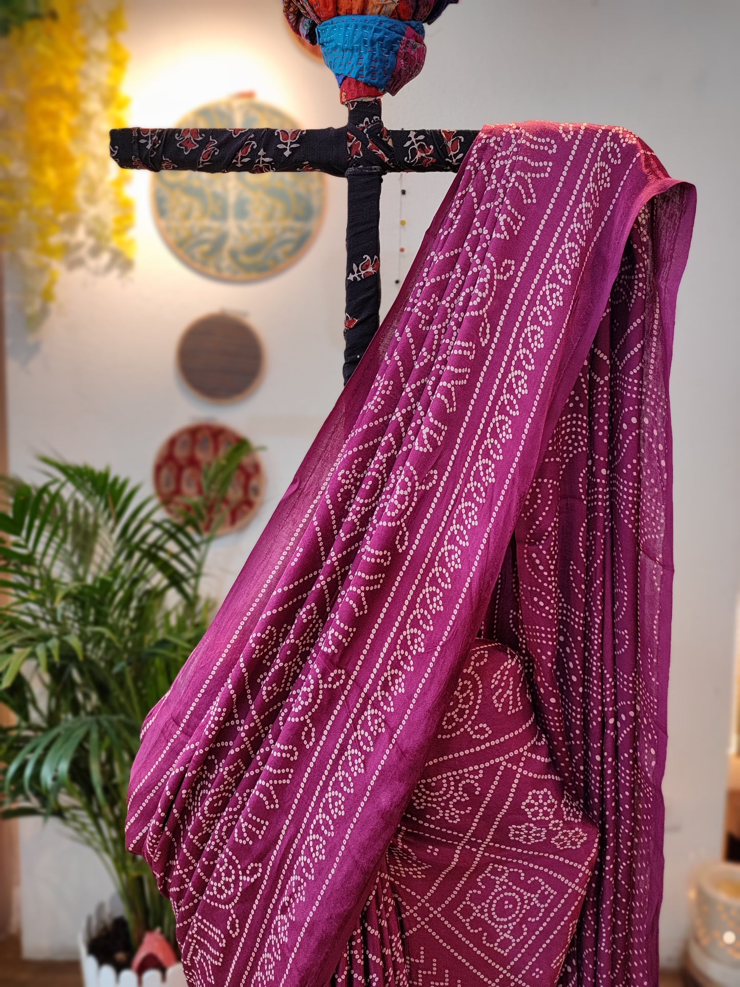 Purple Premium Ajrakh Modal Silk Handblock Printed Saree