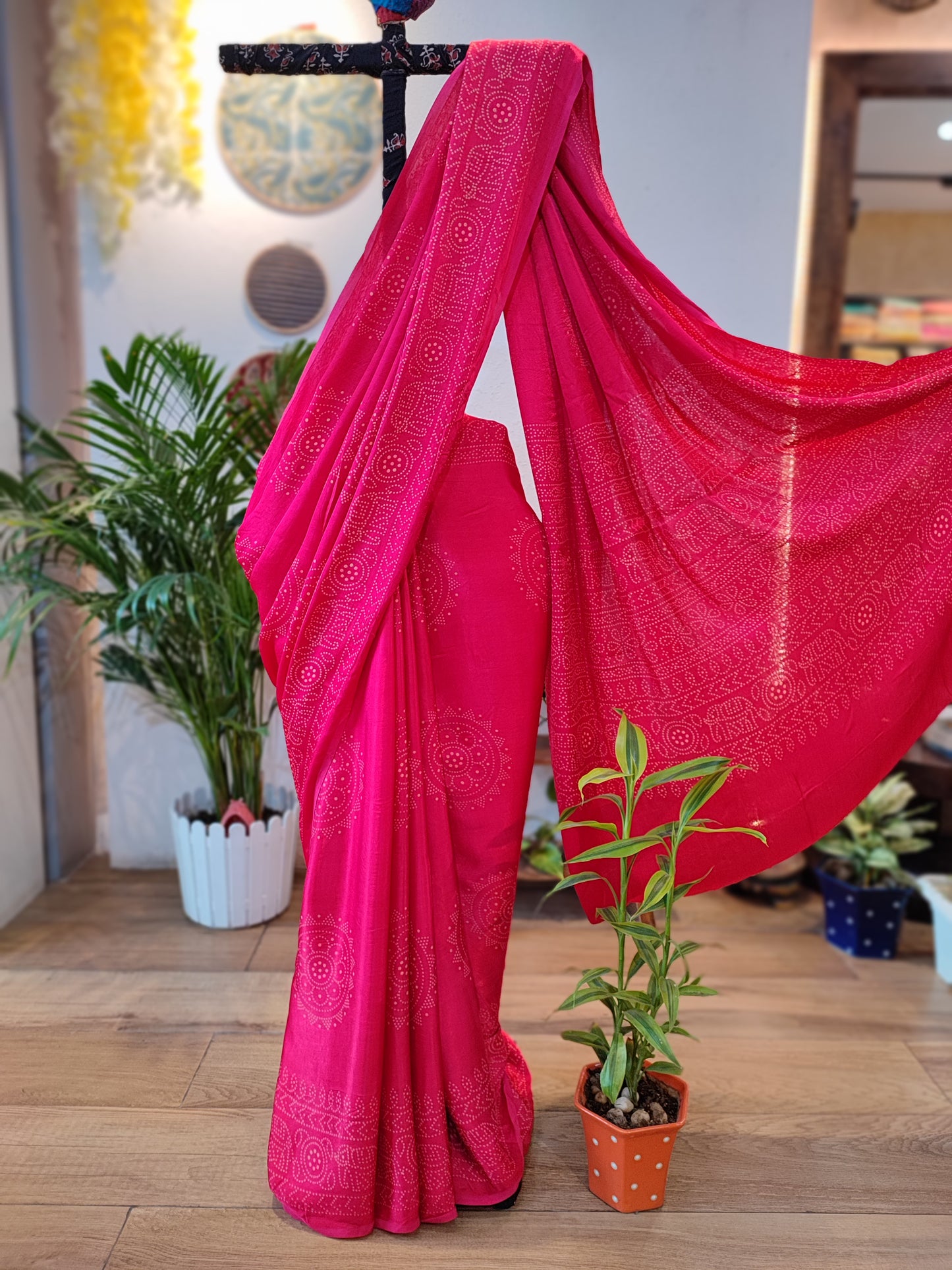 Scarlet Premium Ajrakh Modal Silk Handblock Printed Saree