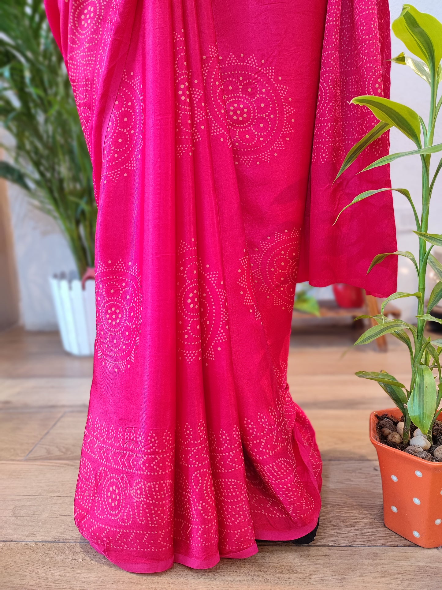 Scarlet Premium Ajrakh Modal Silk Handblock Printed Saree