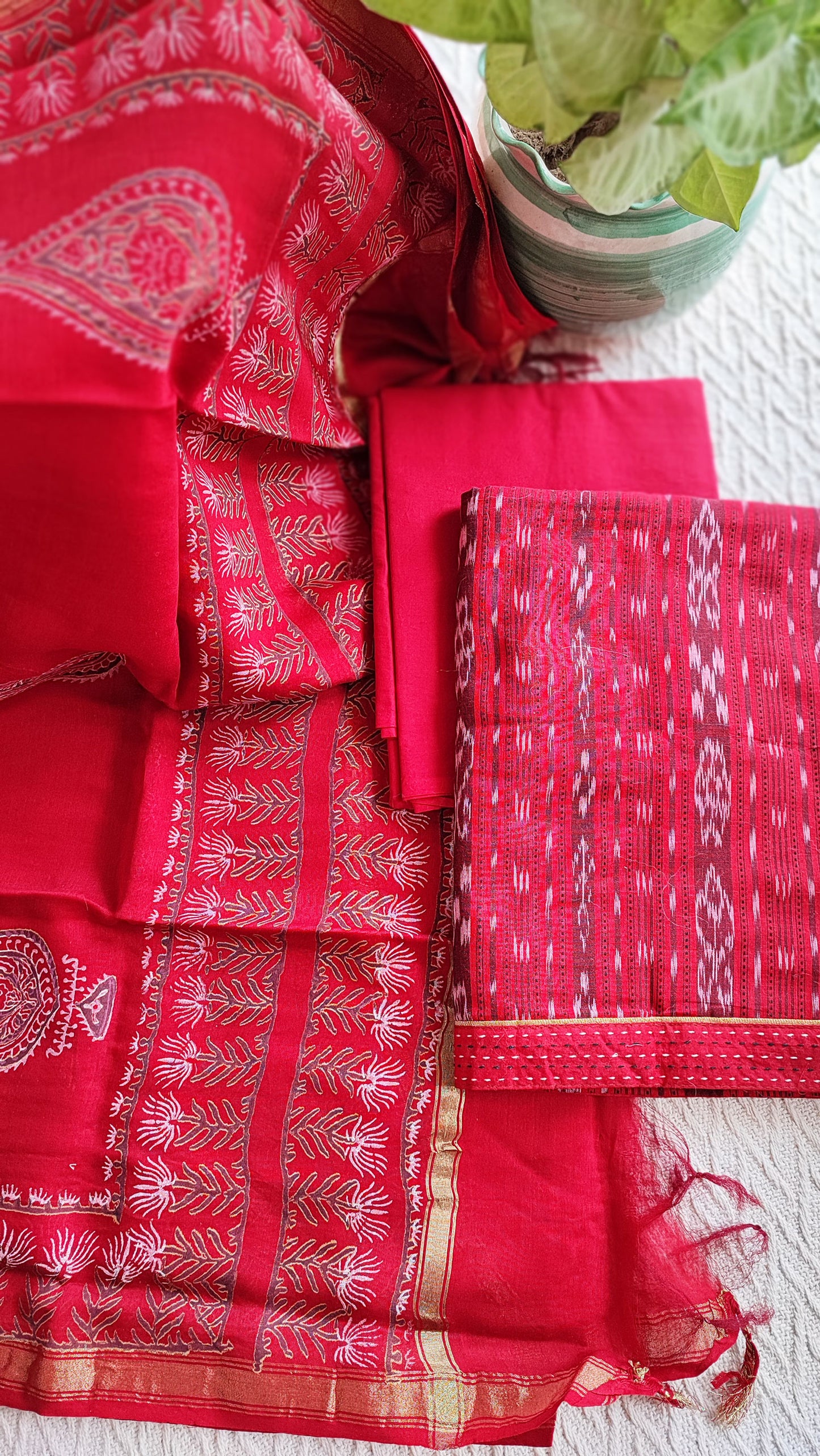 Scarlet Ikkat Shirt & Bottom With Chanderi Silk Handloom Dupatta