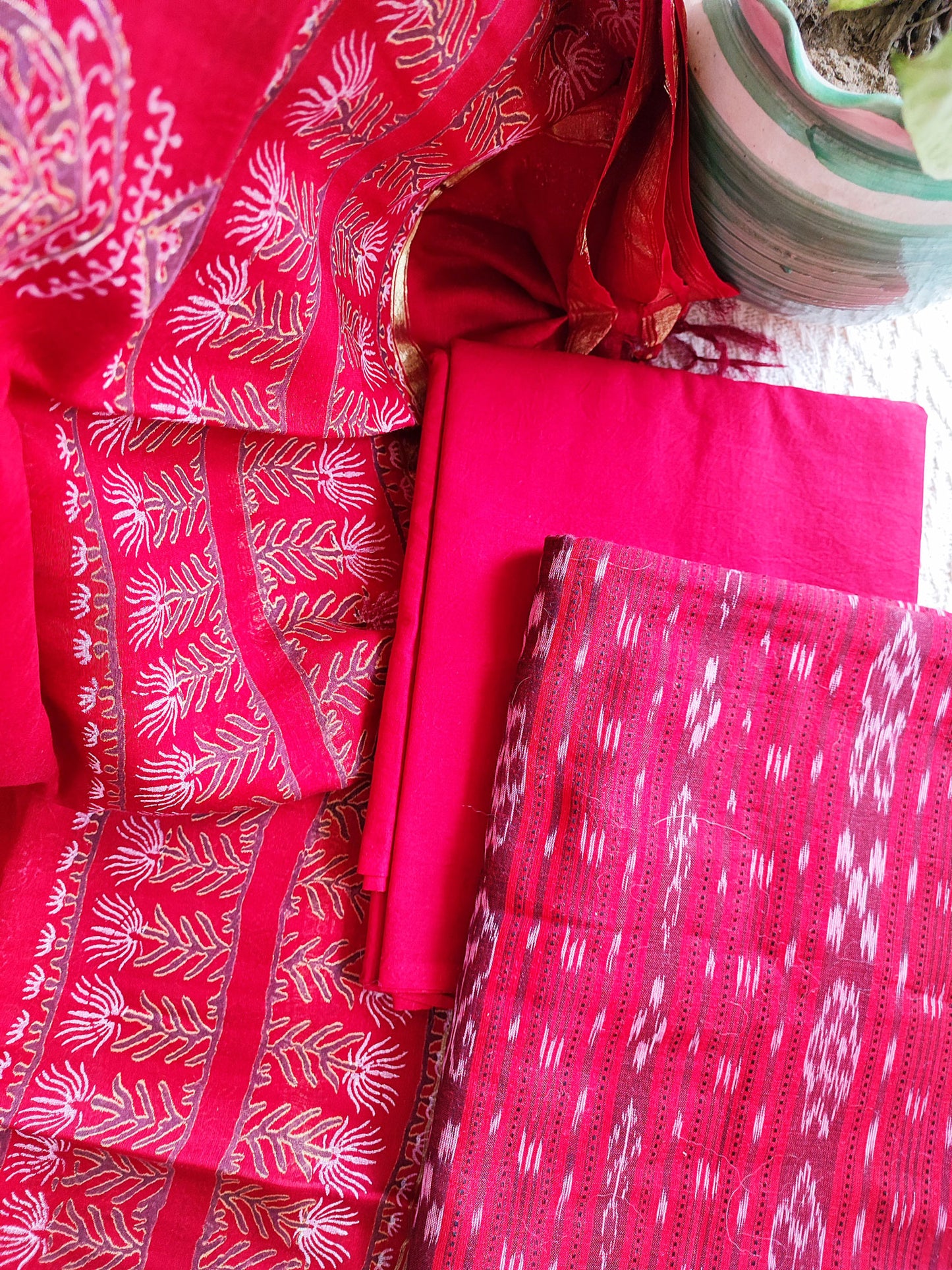 Scarlet Ikkat Shirt & Bottom With Chanderi Silk Handloom Dupatta