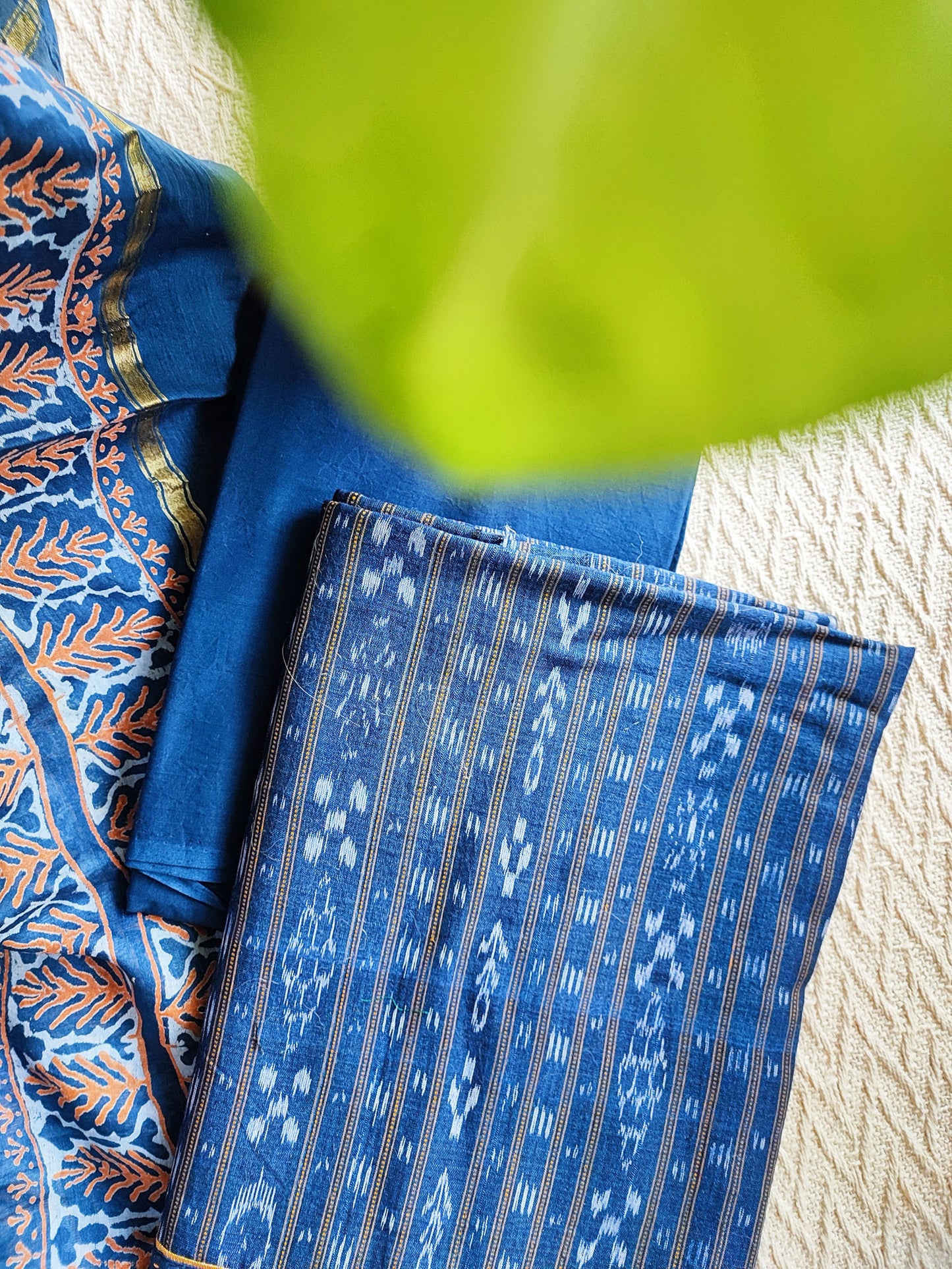 French Blue Ikkat Shirt & Bottom With Chanderi Silk Handloom Dupatta
