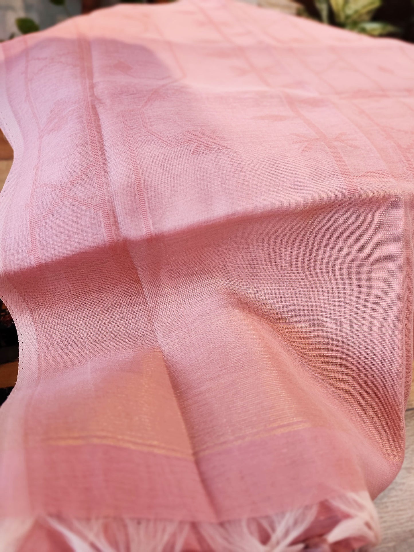 Pink & White Chanderi Silk by Resham Woven Jamdani Suit