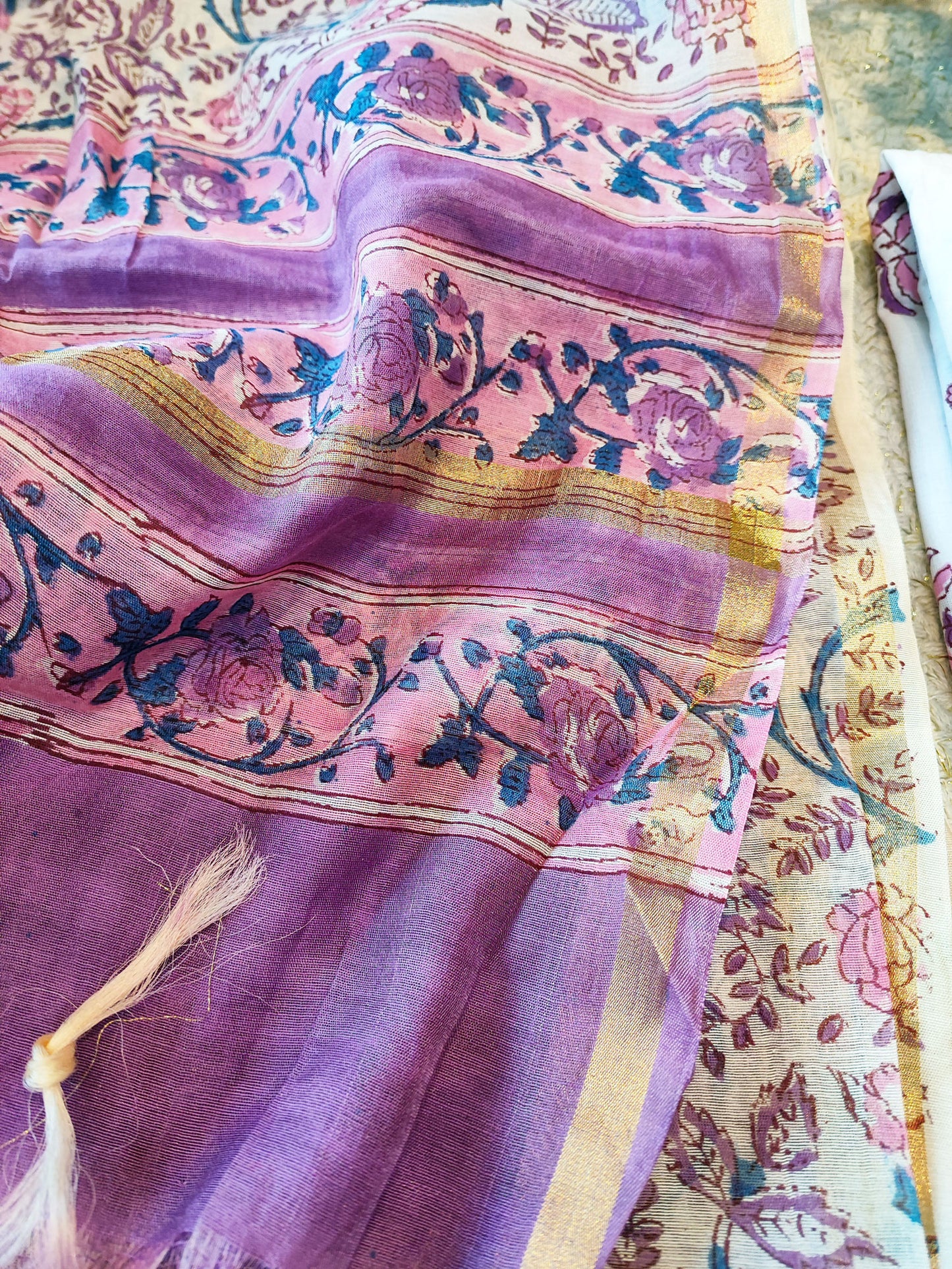 Purple & Pink Chanderi Silk Handblock Printed Suit Set