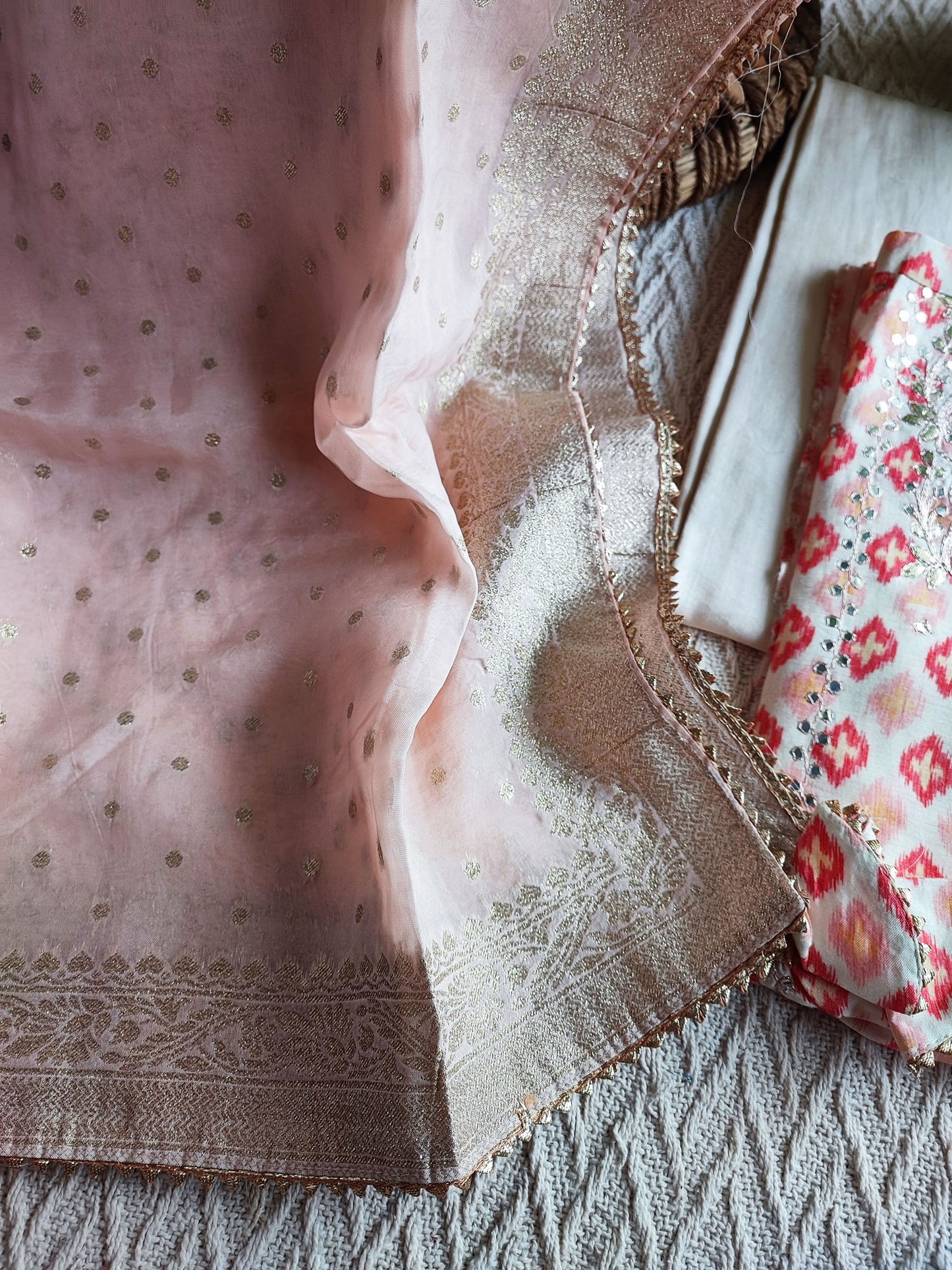 Muslin Silk Suit with Gota Work and Banarsi Georgette Dupatta