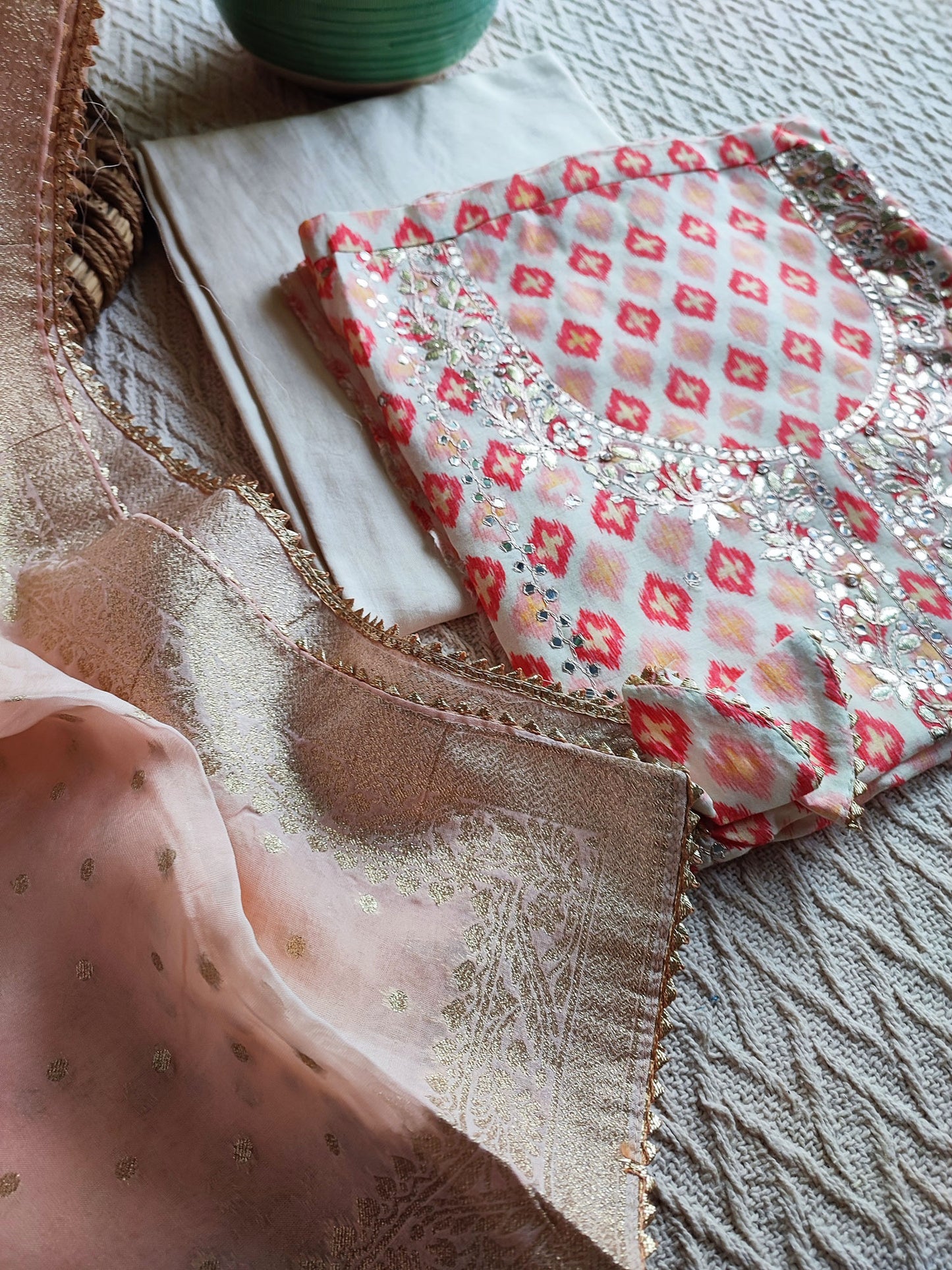 Muslin Silk Suit with Gota Work and Banarsi Georgette Dupatta