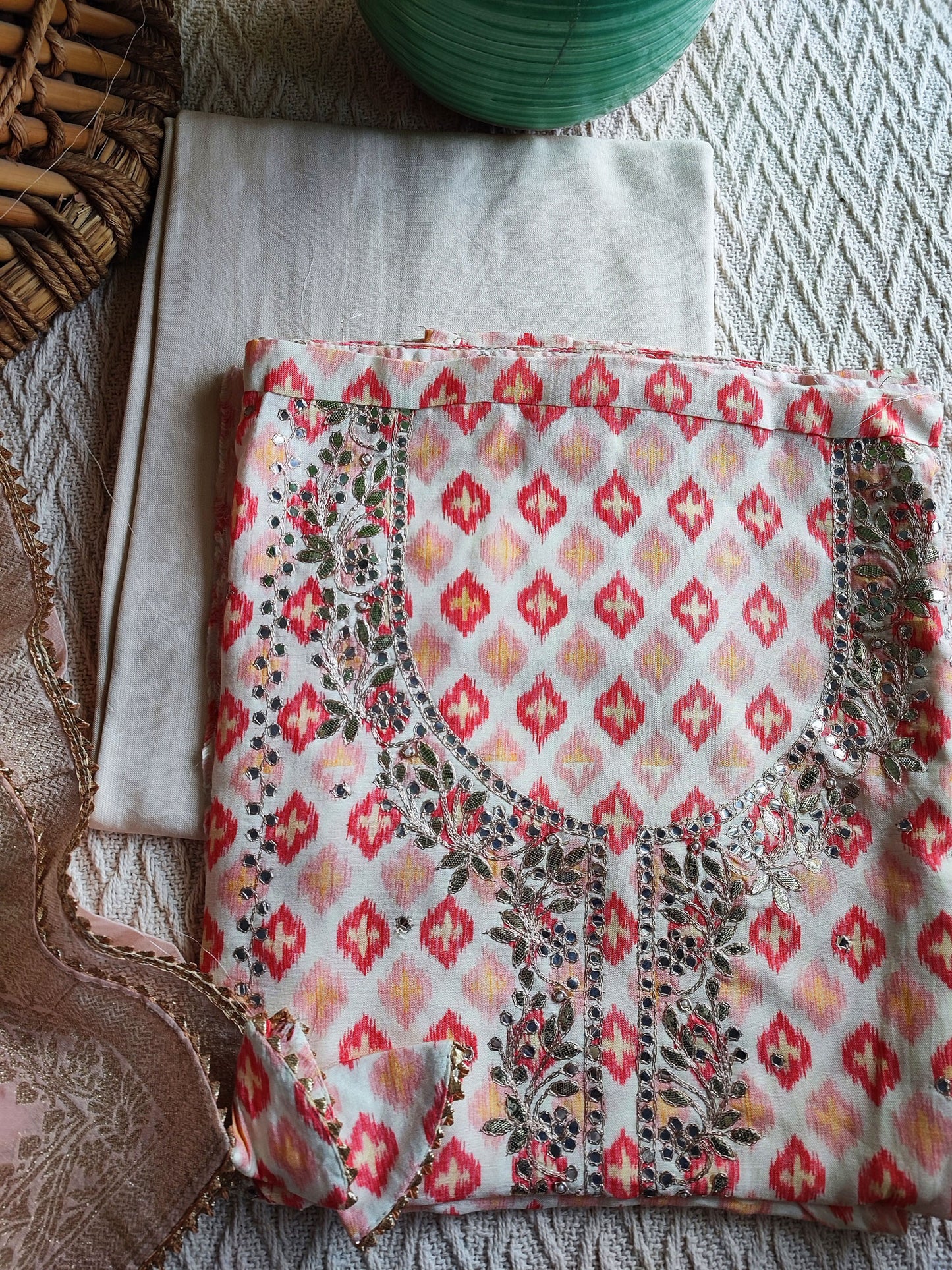 Muslin Silk Suit with Gota Work and Banarsi Georgette Dupatta