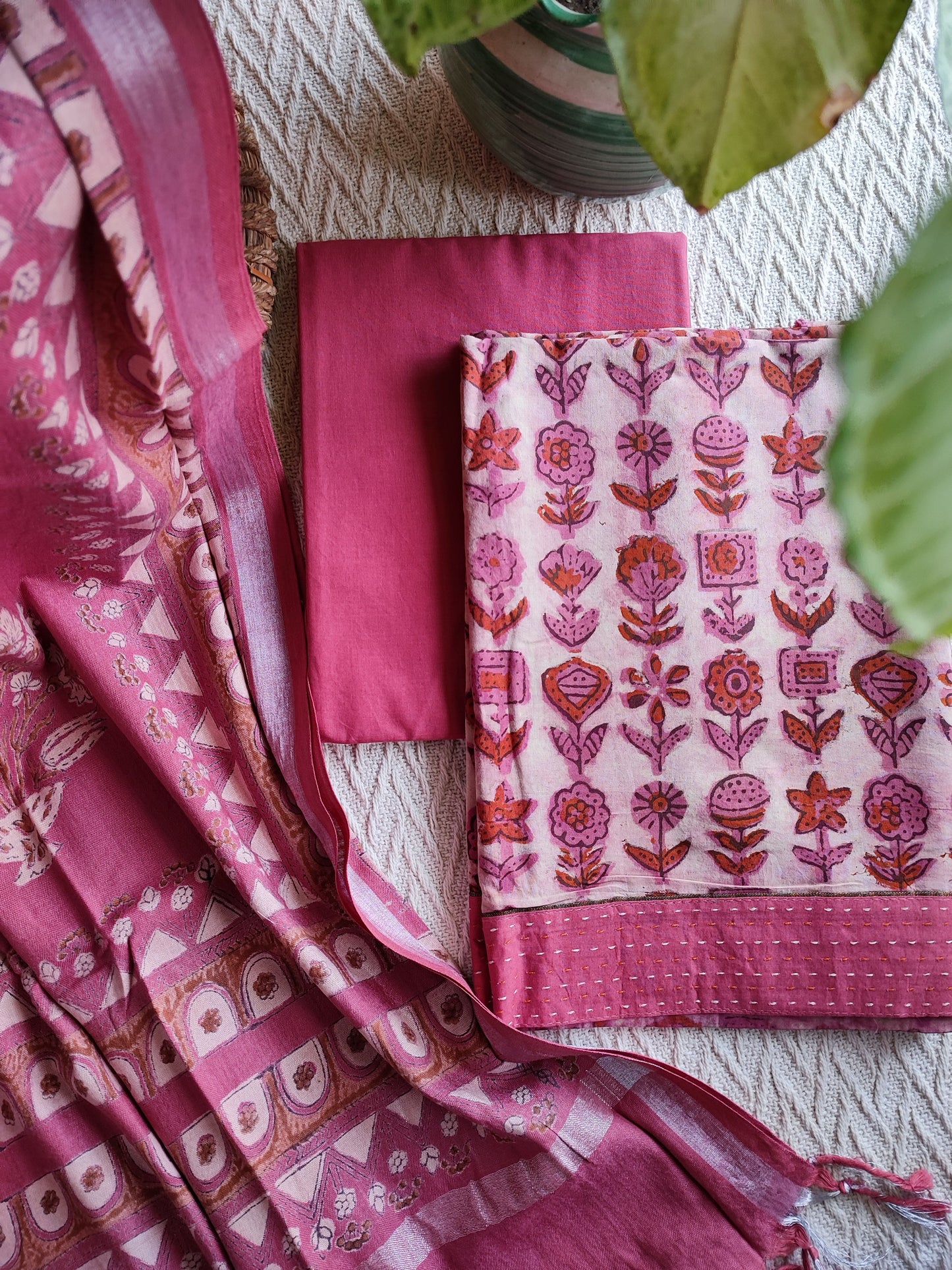 Rogue Pink Vanaspati Cotton Suit Set with Linen Dupatta