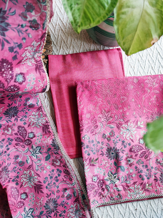 Punch Pink Chanderi Silk Suit with Self Weaving Pattern & Chanderi Dupatta