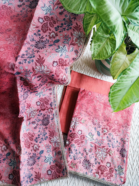 Rogue Pink Chanderi Silk Suit with Self Weaving Pattern & Chanderi Dupatta