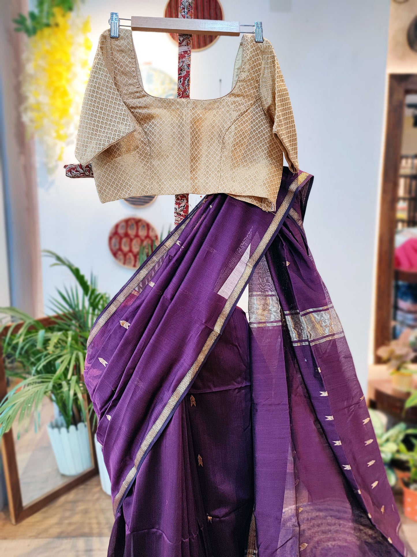 Midnight Purple Premium Maheshwari Silk Saree with Thin Zari Border