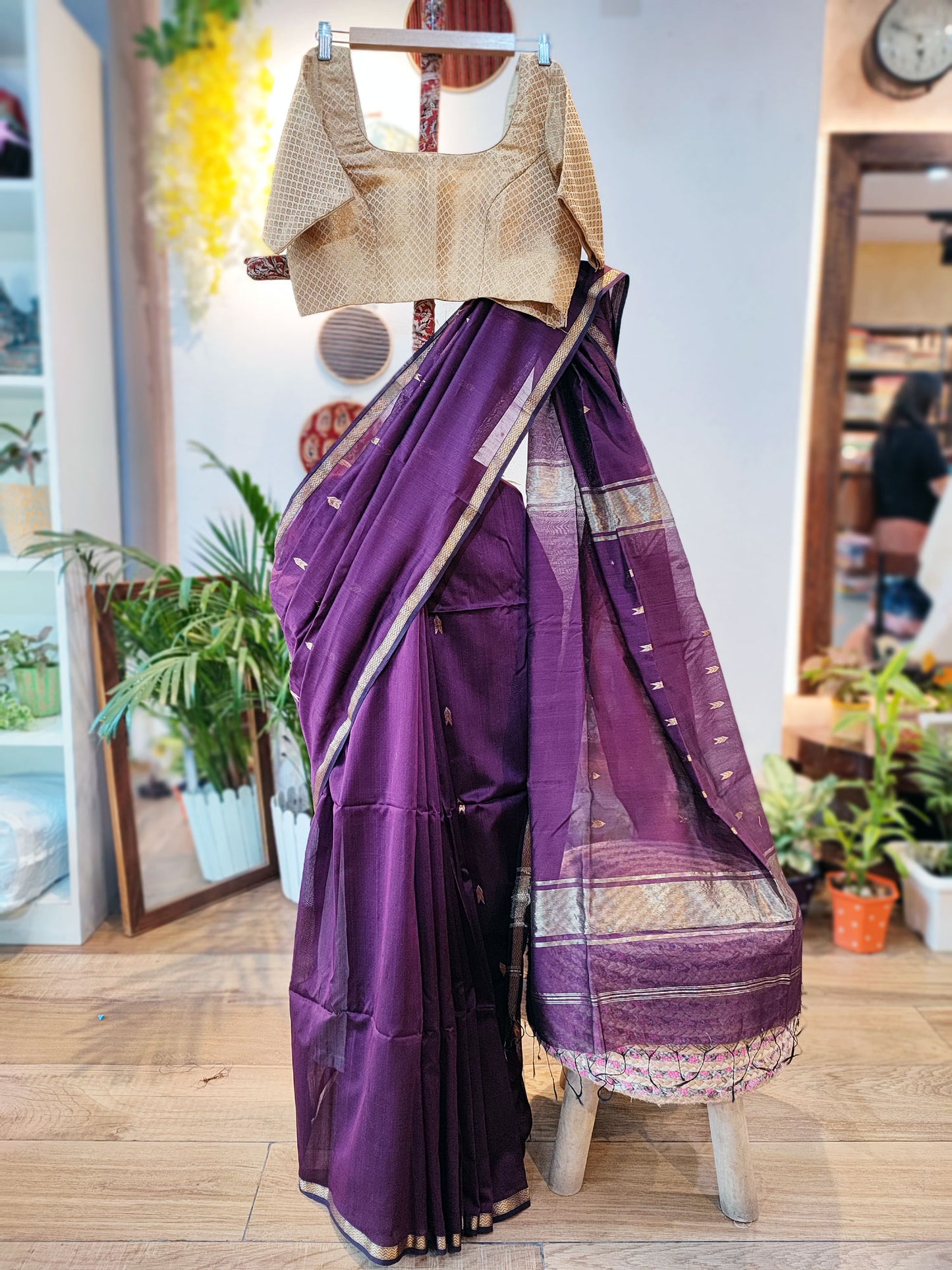Midnight Purple Premium Maheshwari Silk Saree with Thin Zari Border