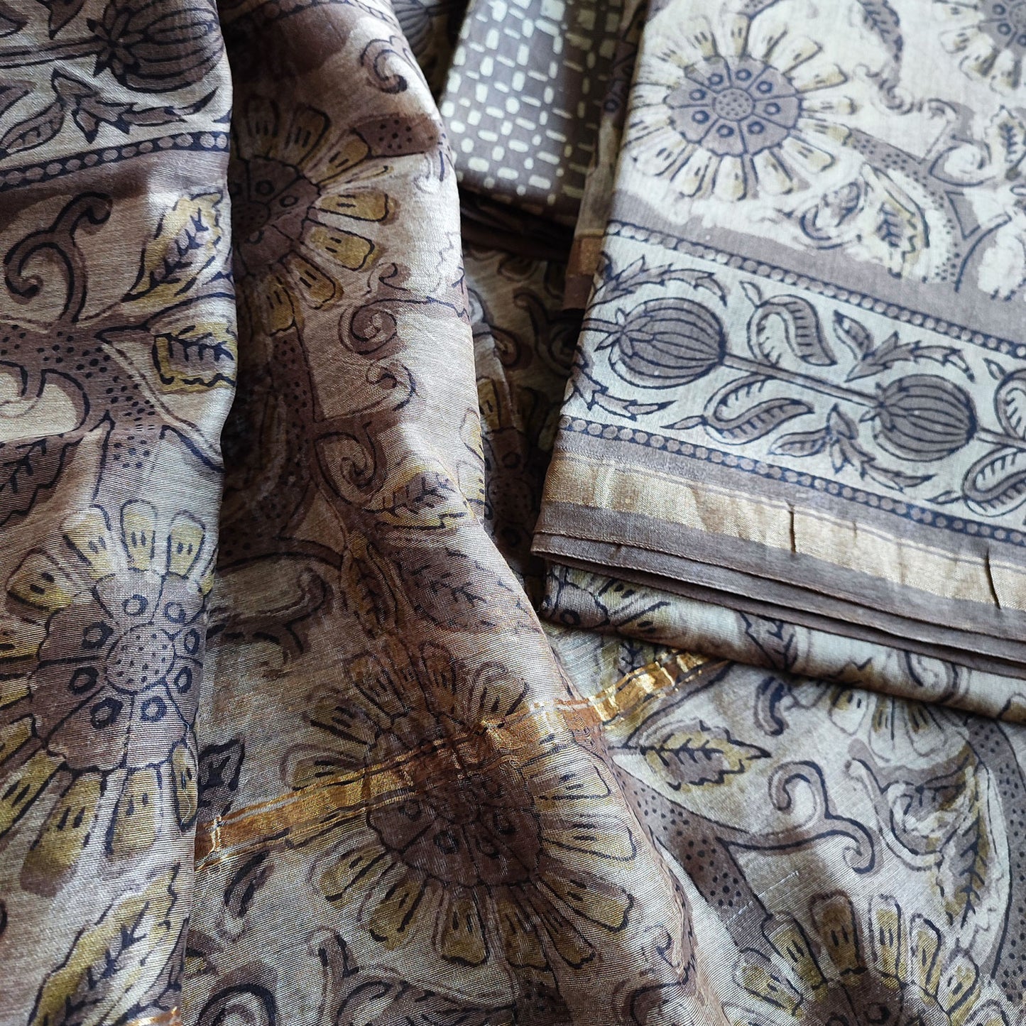 Stone Brown & Gray Chanderi Silk Suits with Vanaspati Prints