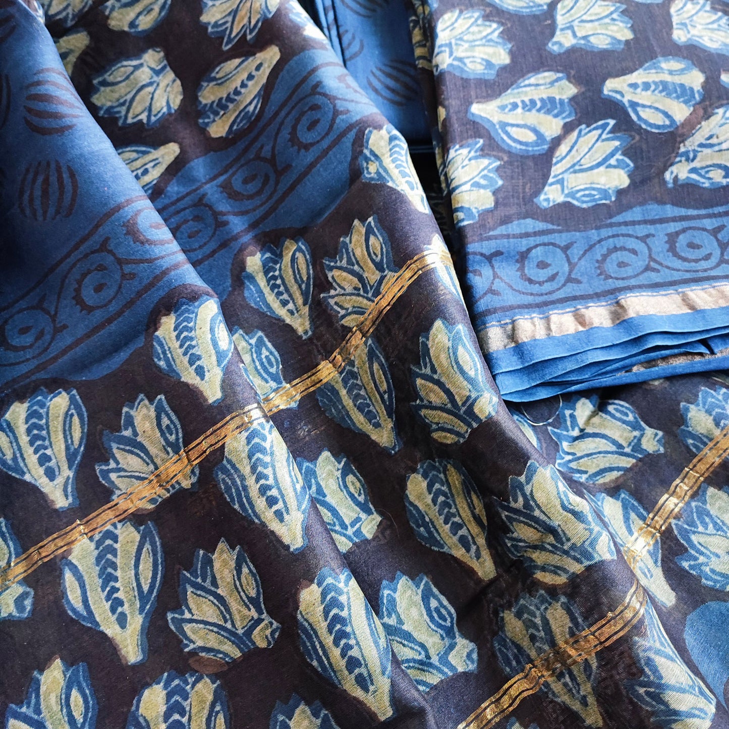 Navy & Cobalt Blue Blue Chanderi Silk Suits with Vanaspati Prints