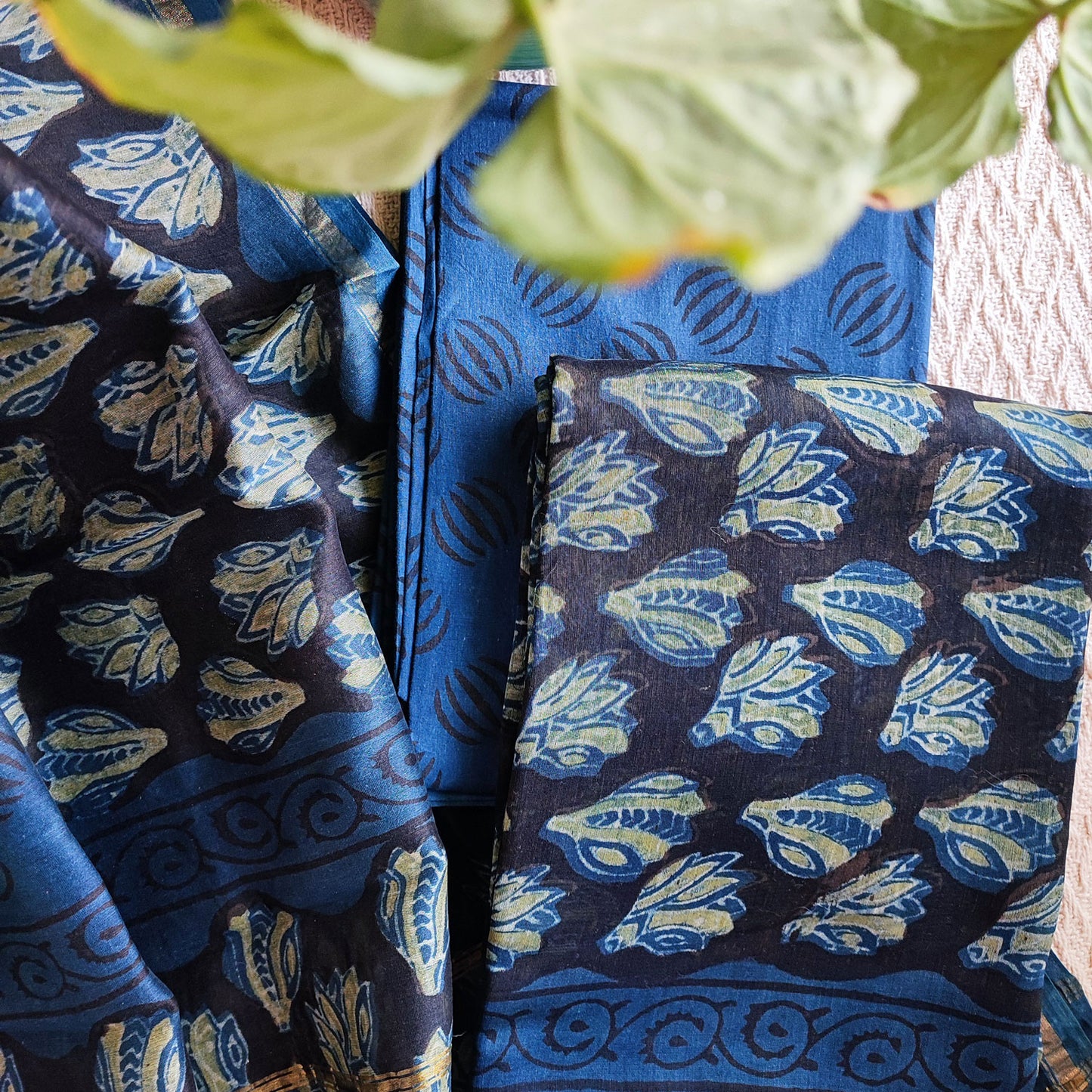 Navy & Cobalt Blue Blue Chanderi Silk Suits with Vanaspati Prints