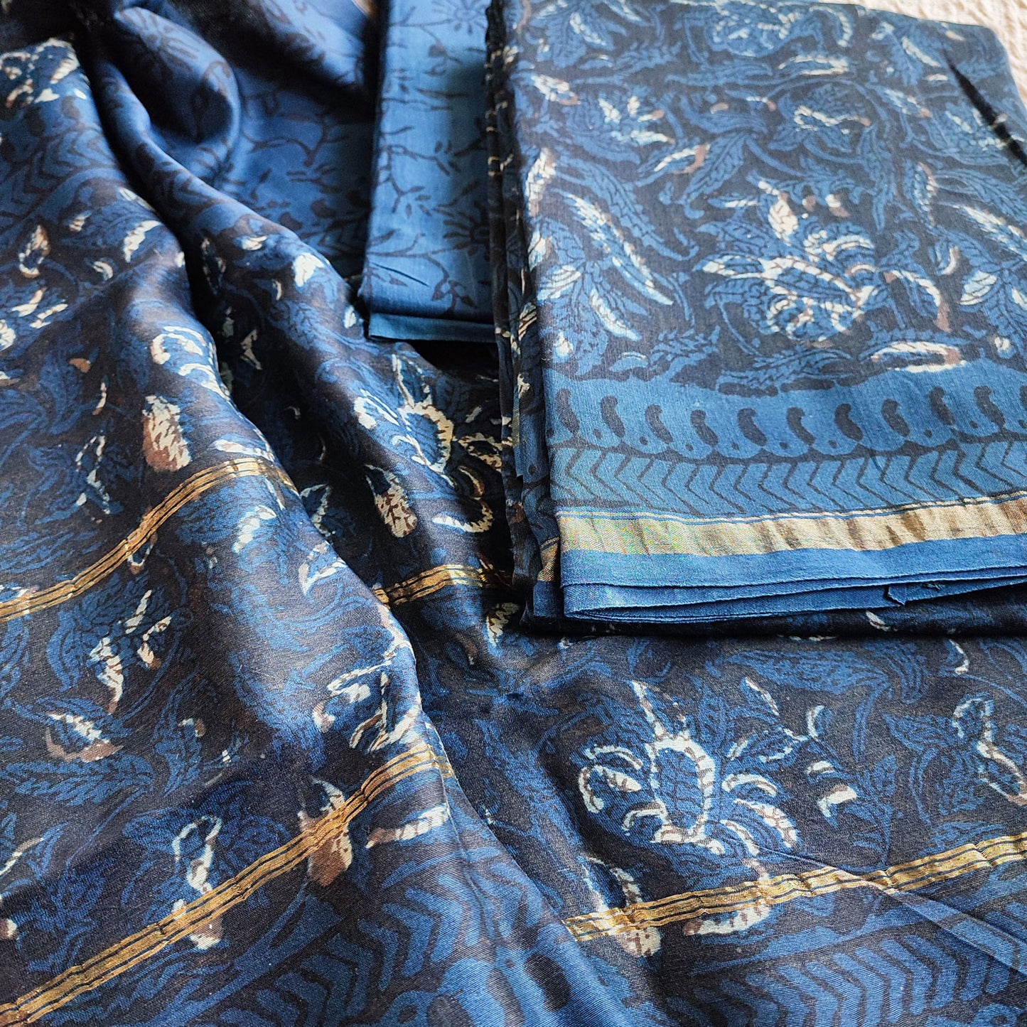 Cobalt & Yale Blue Chanderi Silk Suits with Vanaspati Prints