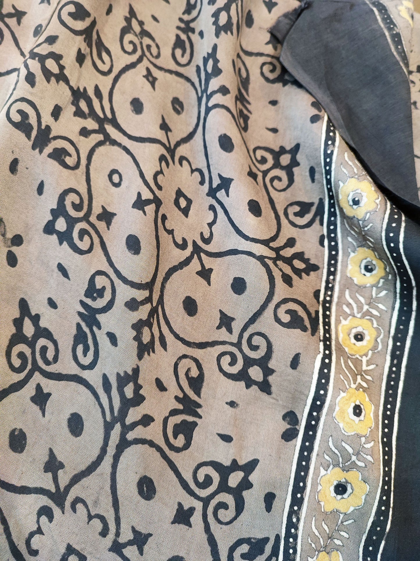 Beaver Brown Premium Ajrakh Modal Silk Handblock Printed Saree With Black Border