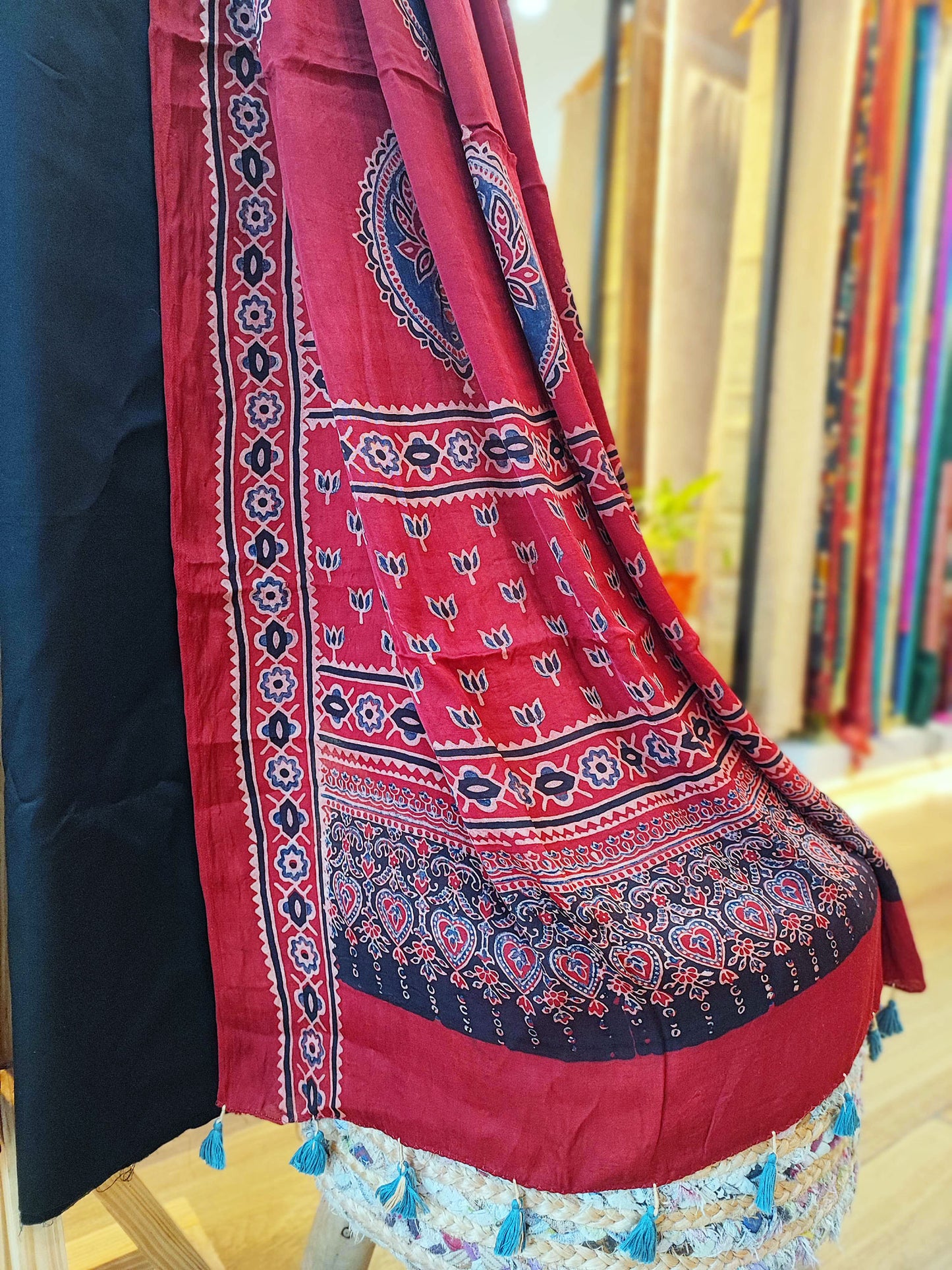 Cardinal Red Premium Ajrakh Modal Silk Handblock Printed Suit Set