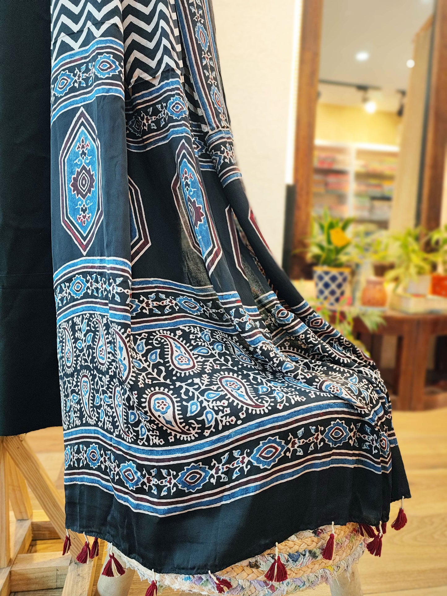Black & Blue Premium Ajrakh Modal Silk Handblock Printed Suit Set
