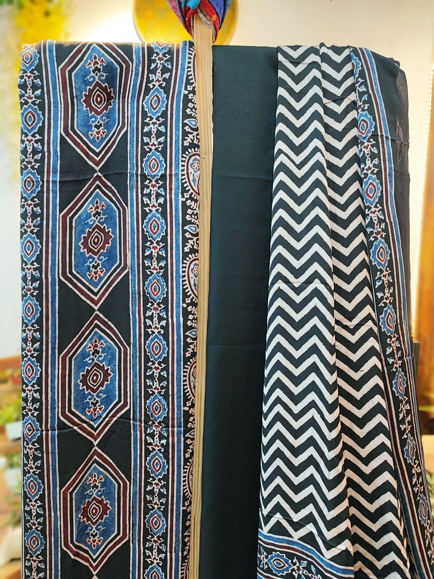 Black & Blue Premium Ajrakh Modal Silk Handblock Printed Suit Set
