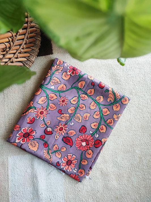 Lilac & Peach Cotton Silk Kalamkari Printed Blouse Piece Material