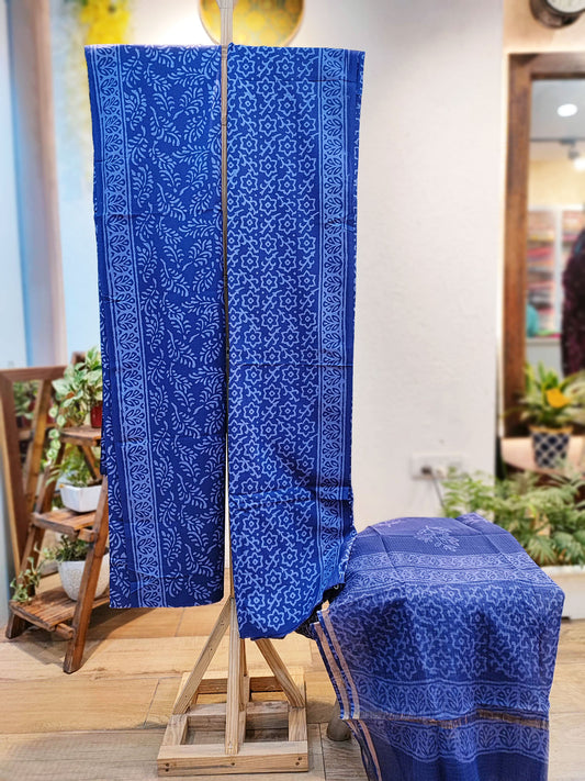Royal Blue Cotton Suit Set with Kota Doria Dupatta