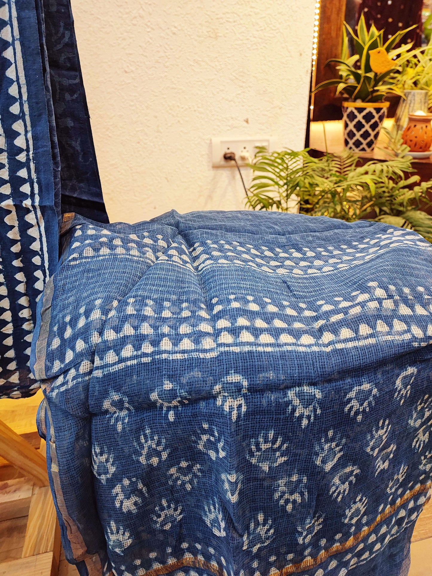 Indigo Handblock Print Cotton Suit Set with Kota Doria Dupatta