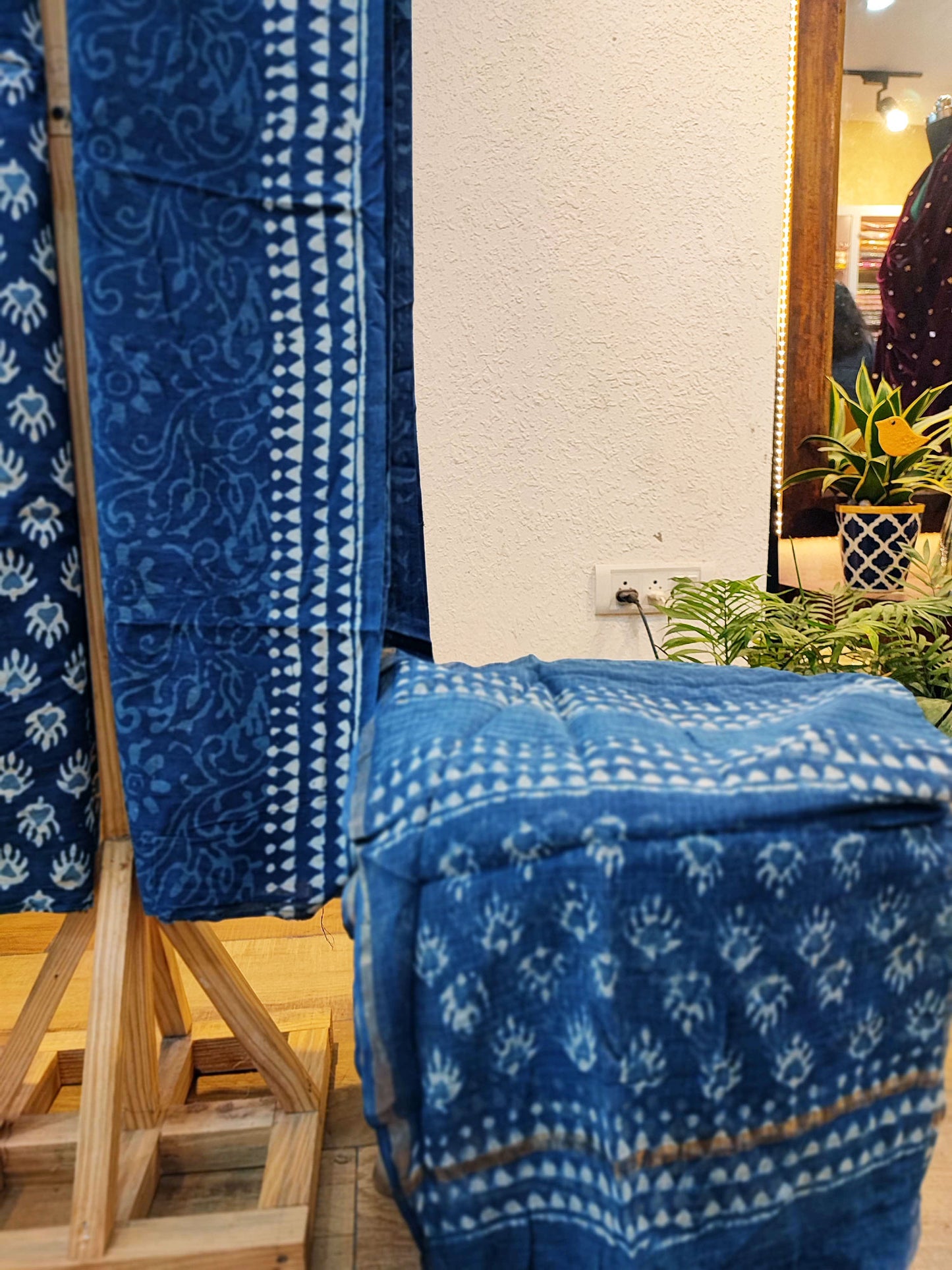 Indigo Handblock Print Cotton Suit Set with Kota Doria Dupatta