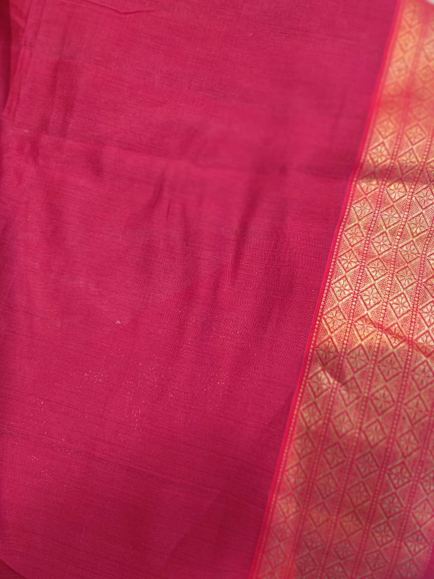 Crimson Maheshwari Silk Saree with Broad Zari Border