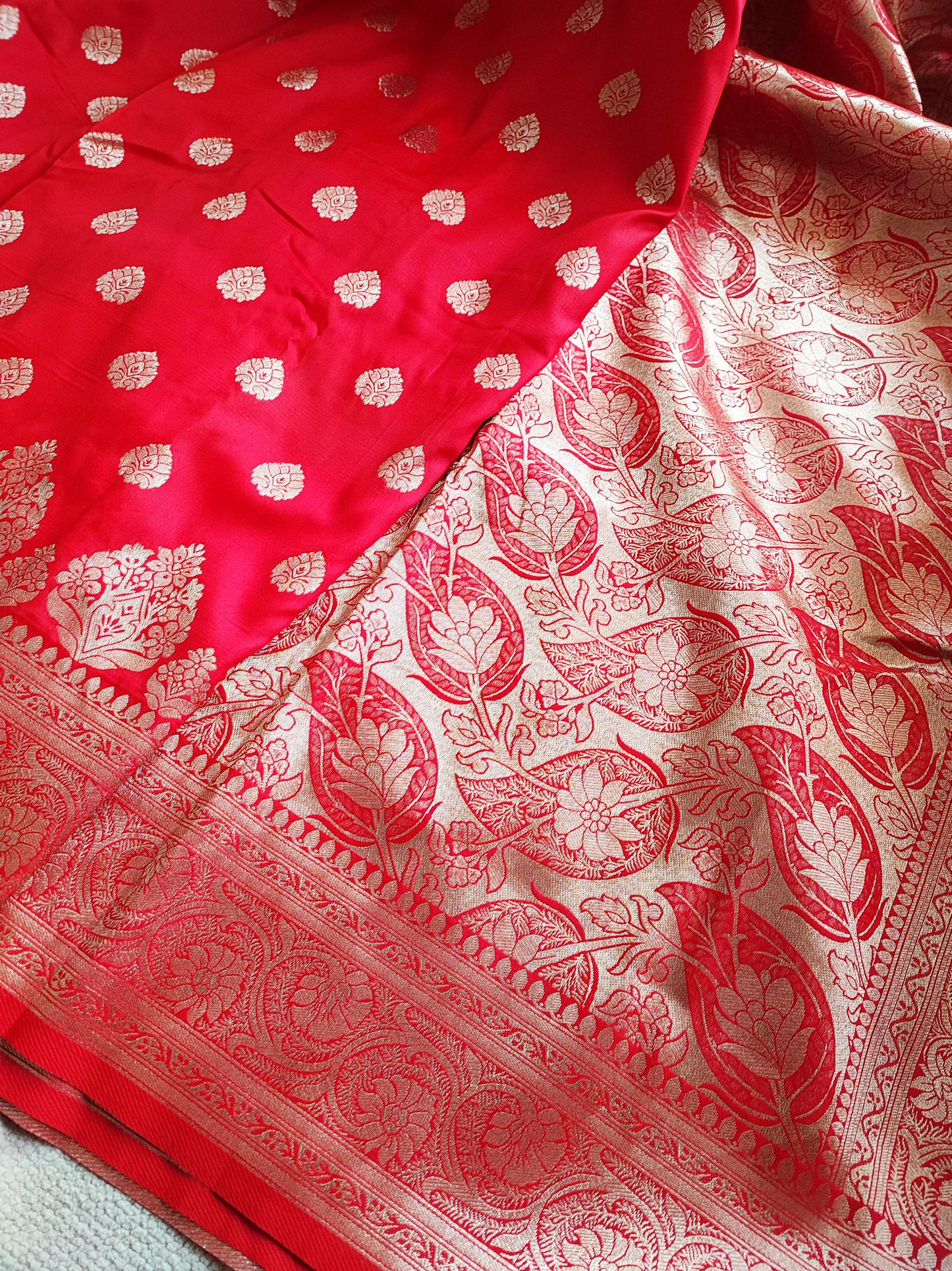 Crimson Banarsi Semi Silk Saree With Zari Work