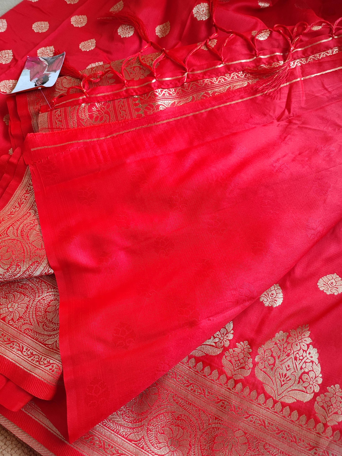 Crimson Banarsi Semi Silk Saree With Zari Work