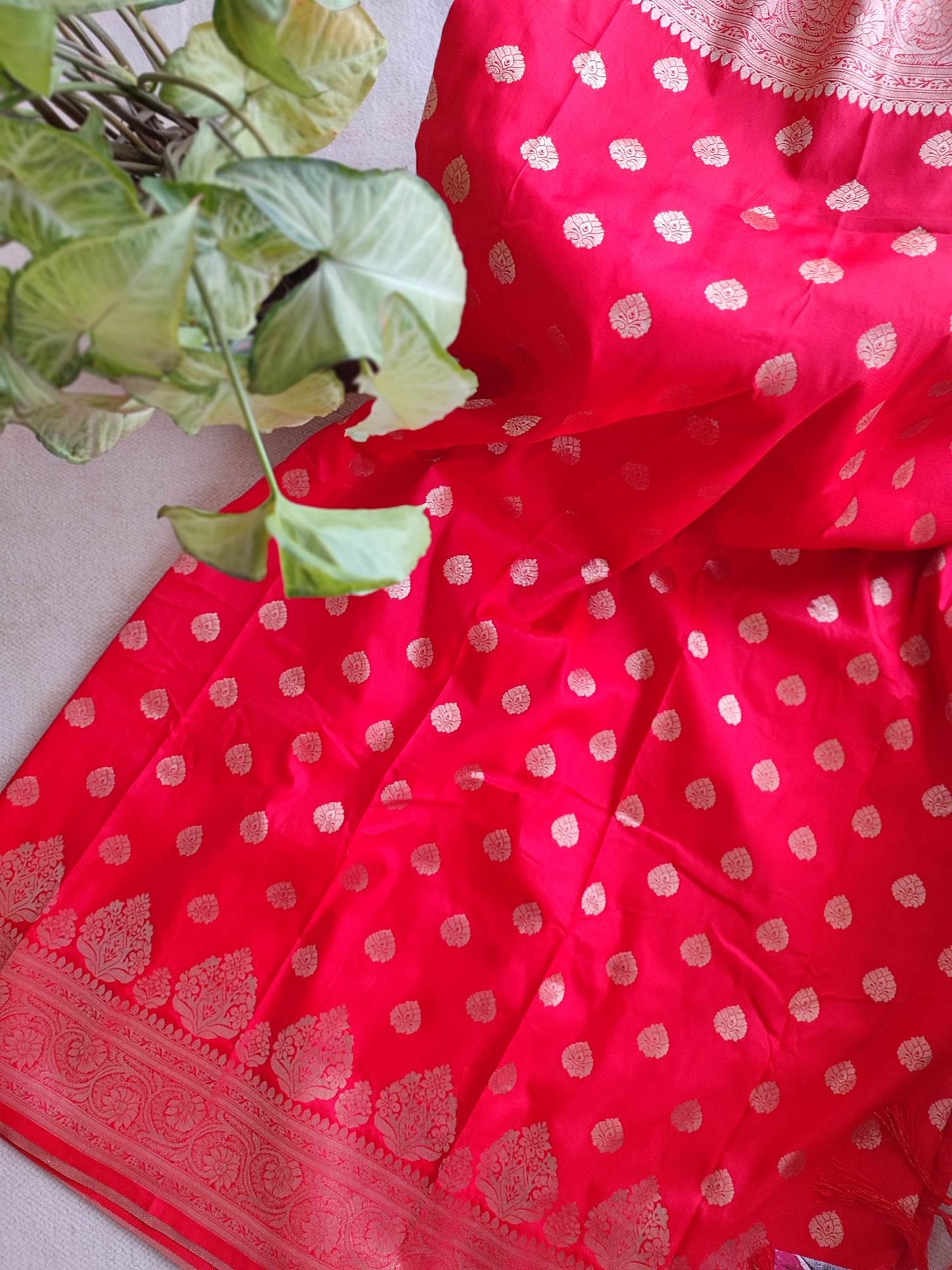 Crimson Banarsi Semi Silk Saree With Zari Work