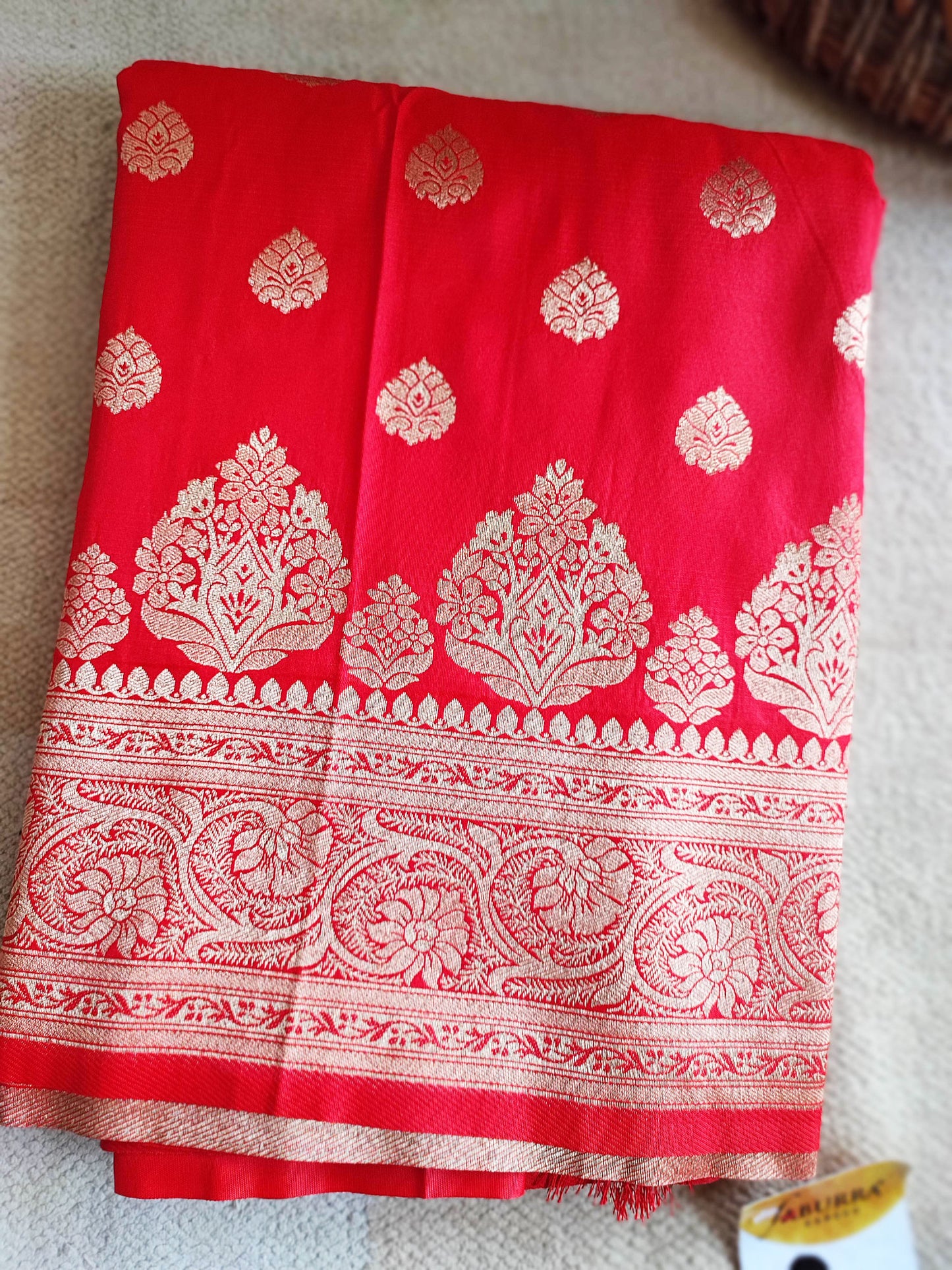 Crimson Banarsi Semi Silk Saree With Zari Work