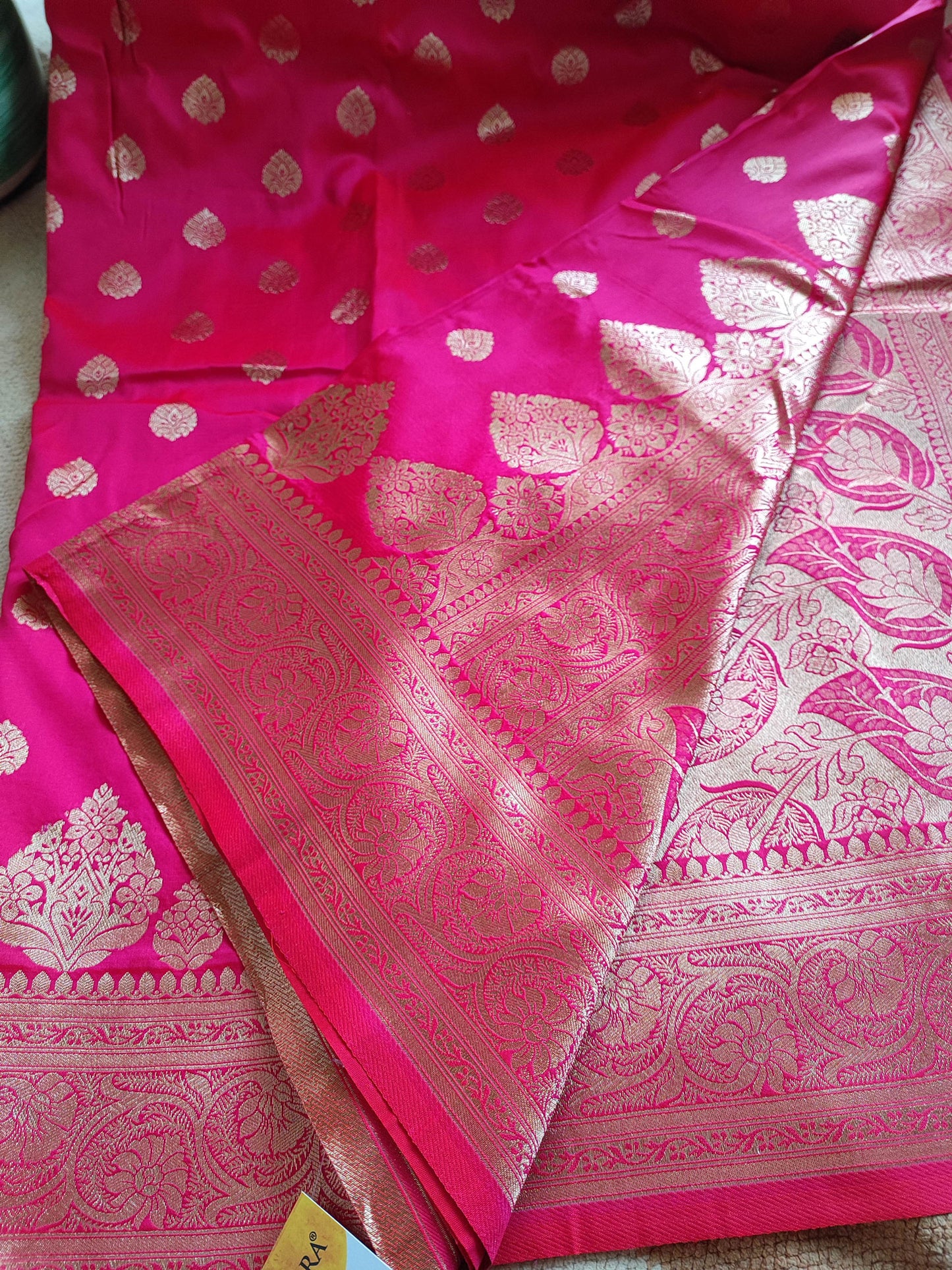 Hot Pink Banarsi Semi Silk Saree With Zari Work