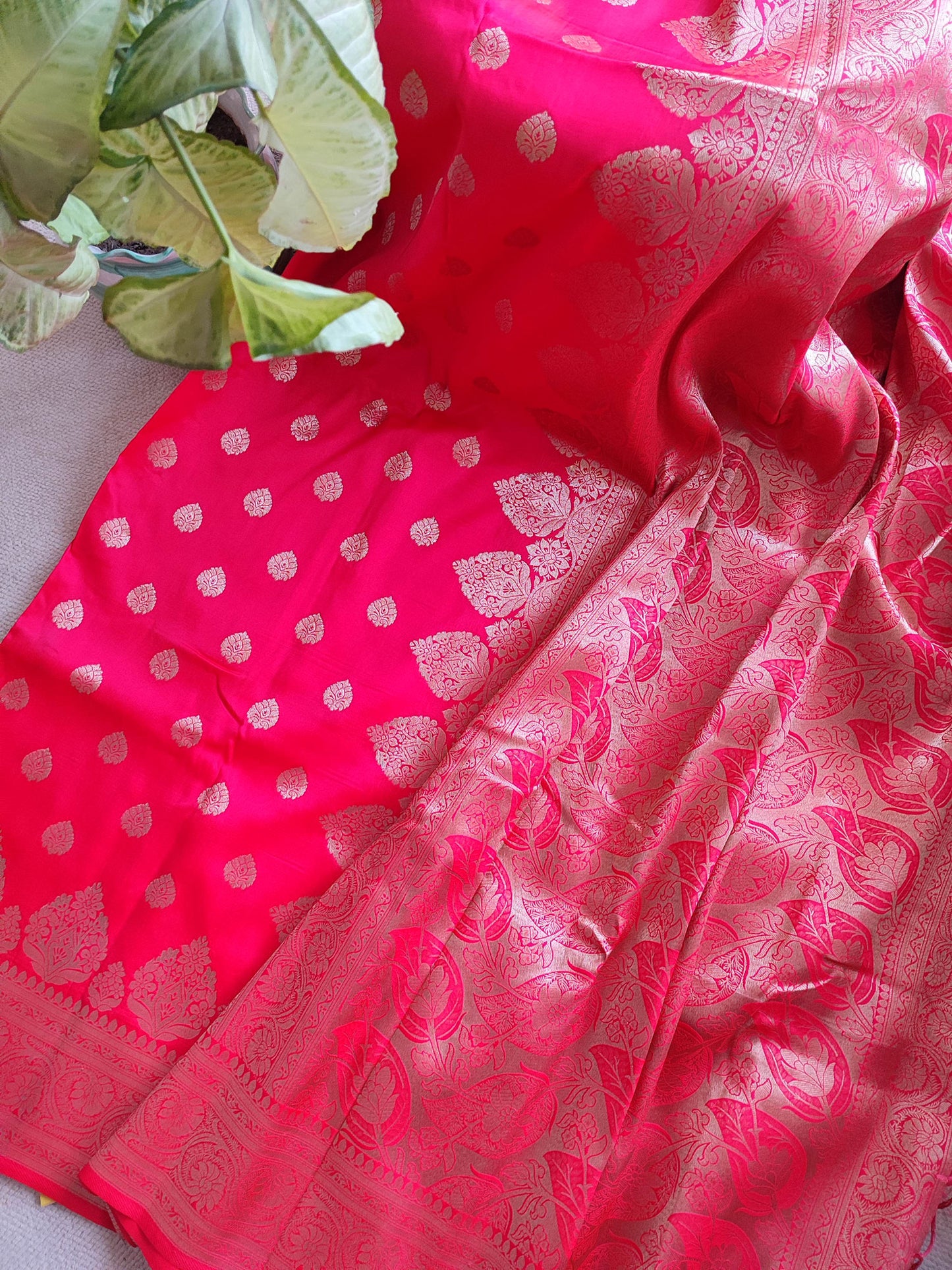 Ruby Banarsi Semi Silk Saree With Zari Work