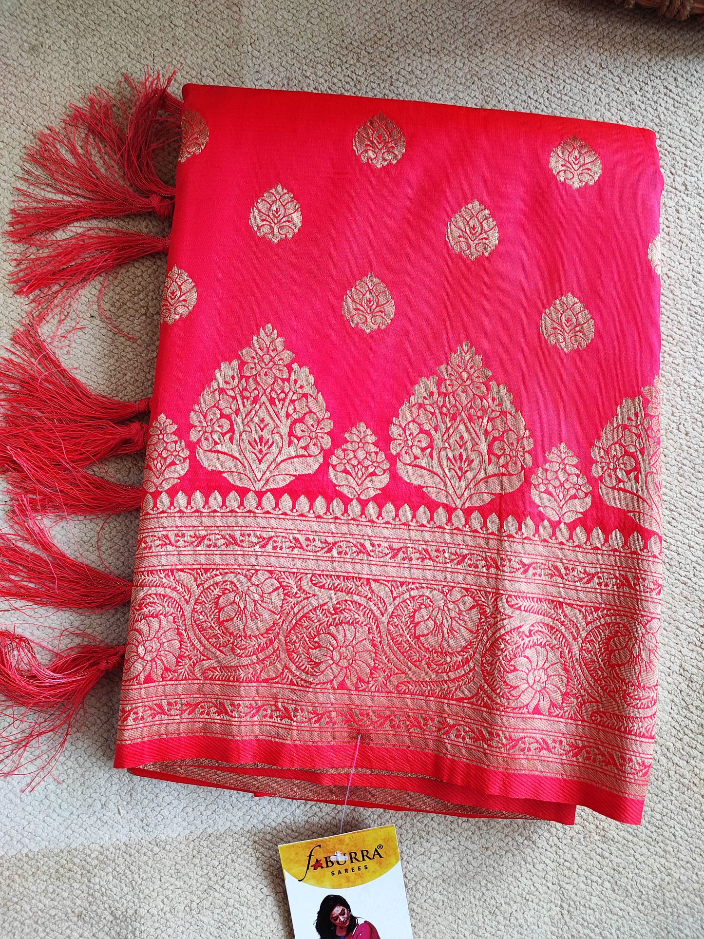 Ruby Banarsi Semi Silk Saree With Zari Work