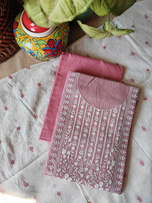 Pastel Pink Cotton Suit Set With Embroidery