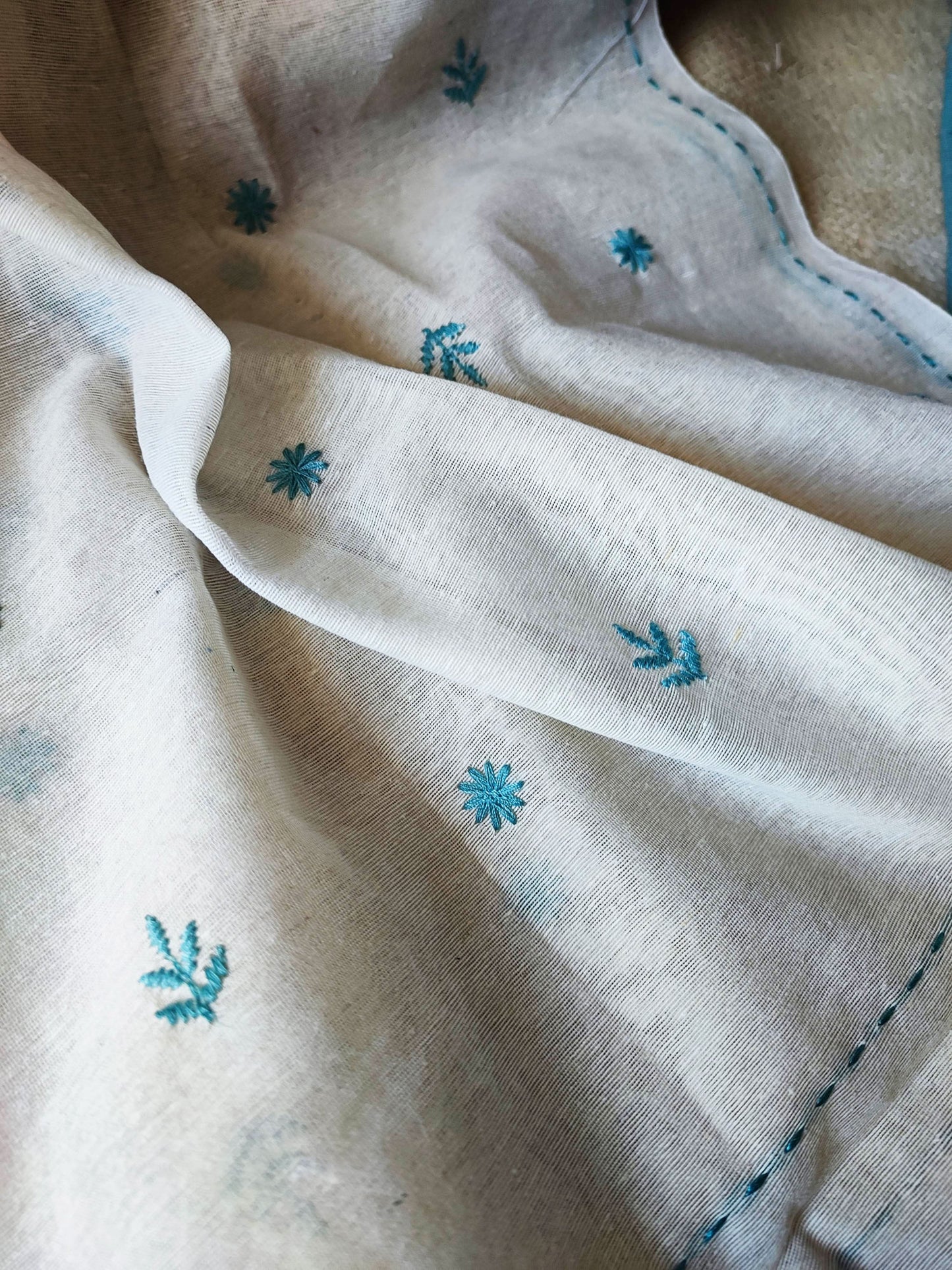 Light Cyan Cotton Suit Set With Embroidery